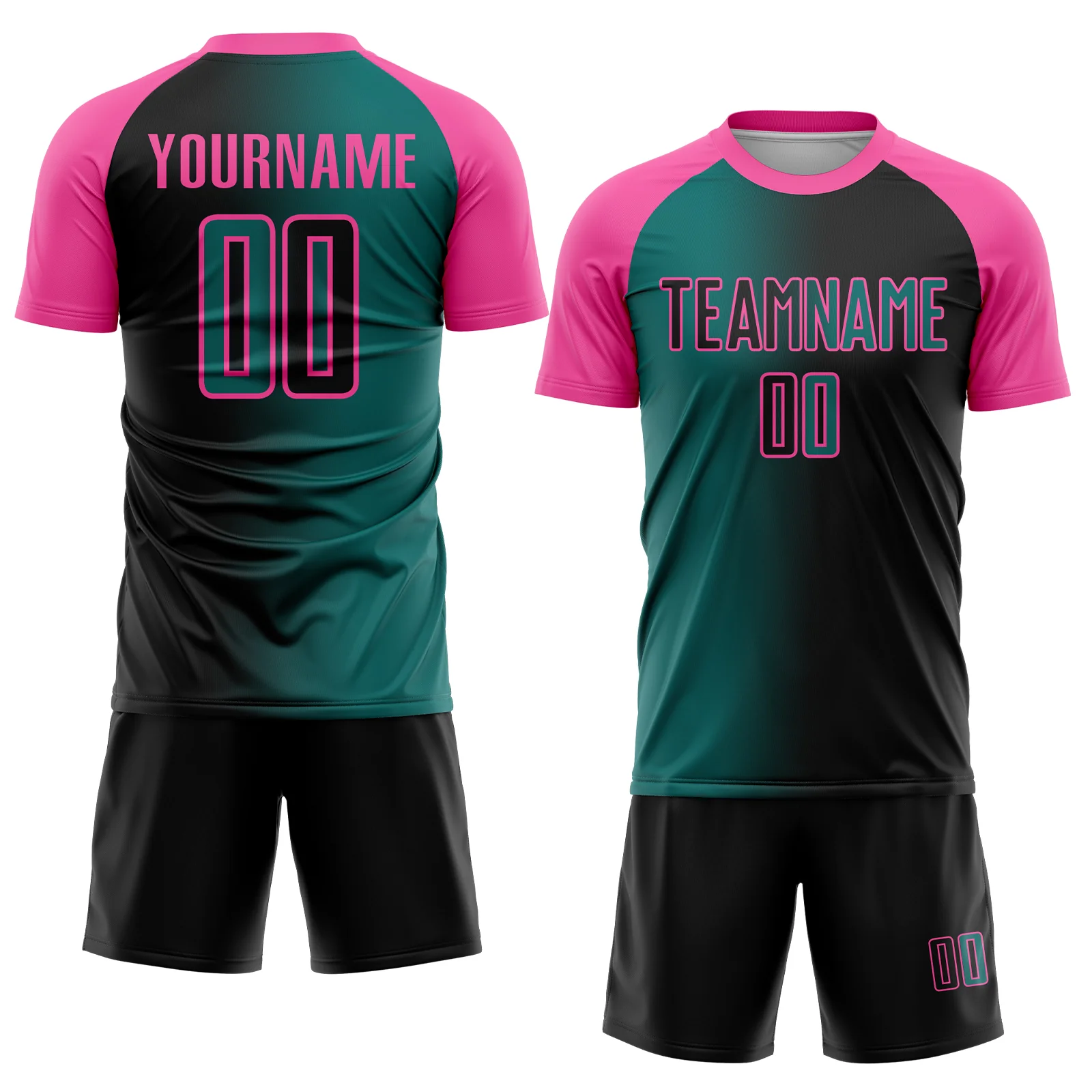 Custom Black Teal-Pink Sublimation Gradient Fashion Soccer Uniform Jersey - Image 2