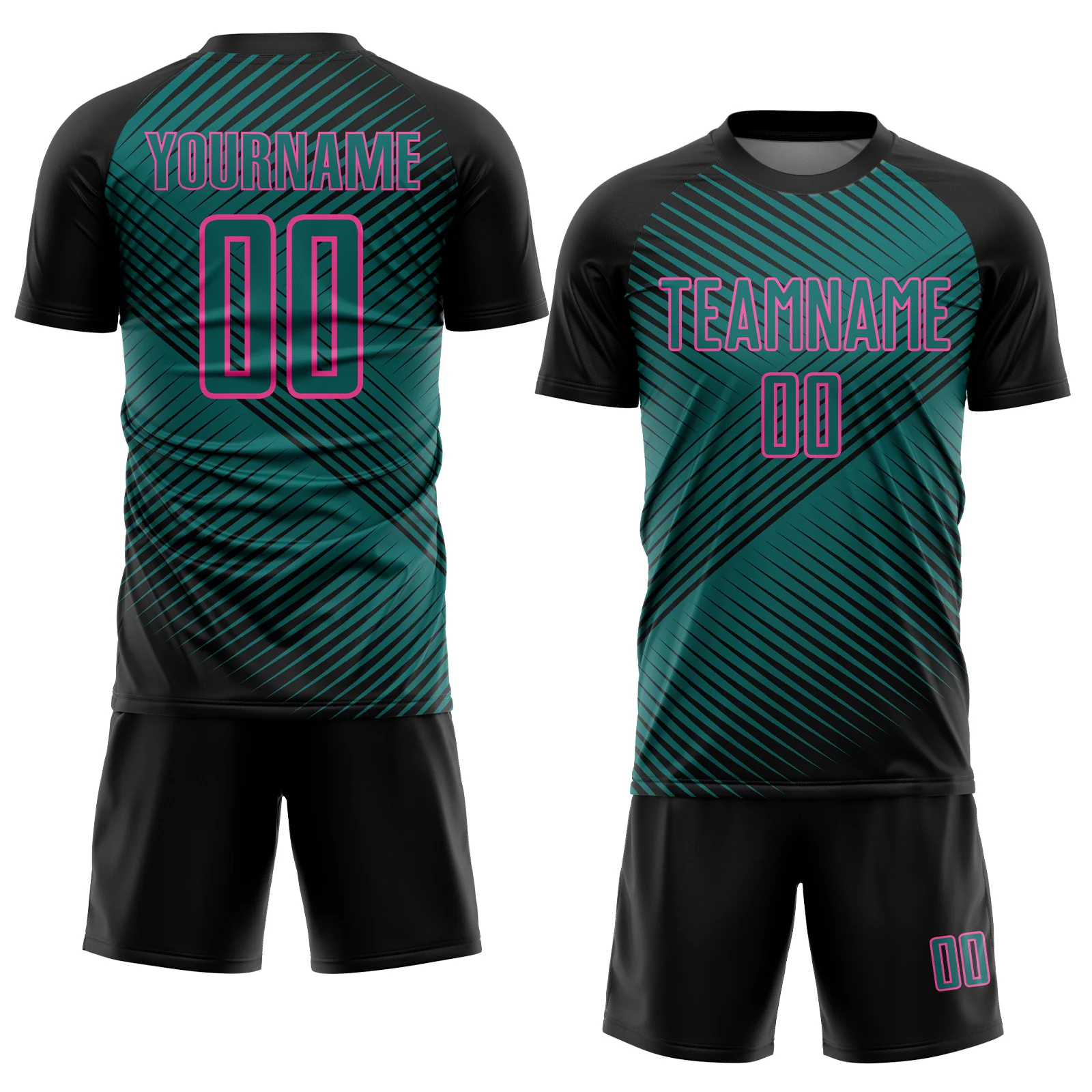 Custom Black Teal-Pink Line Sublimation Soccer Uniform Jersey - Image 2