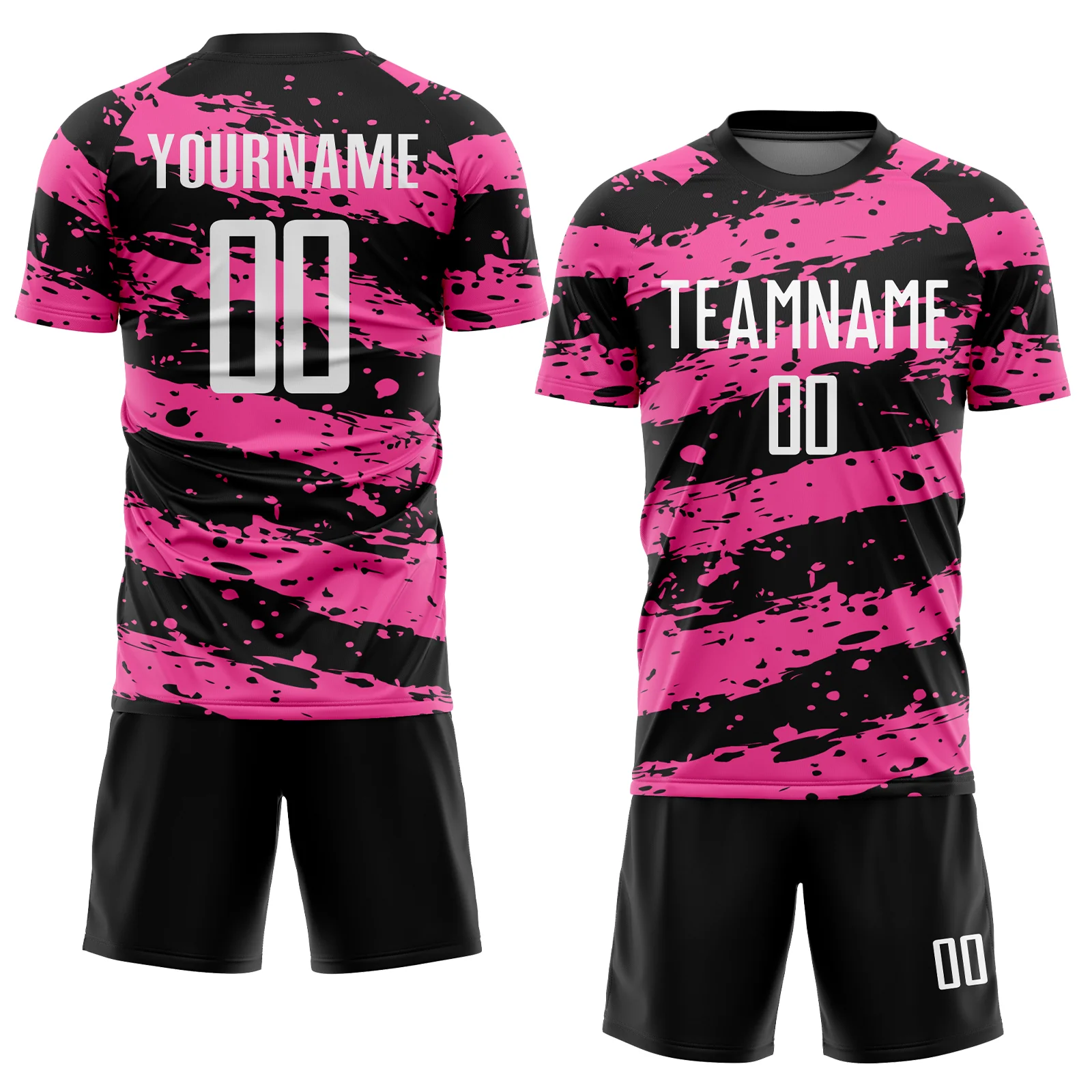 Custom Black White-Pink Splash Sublimation Soccer Uniform Jersey - Image 2
