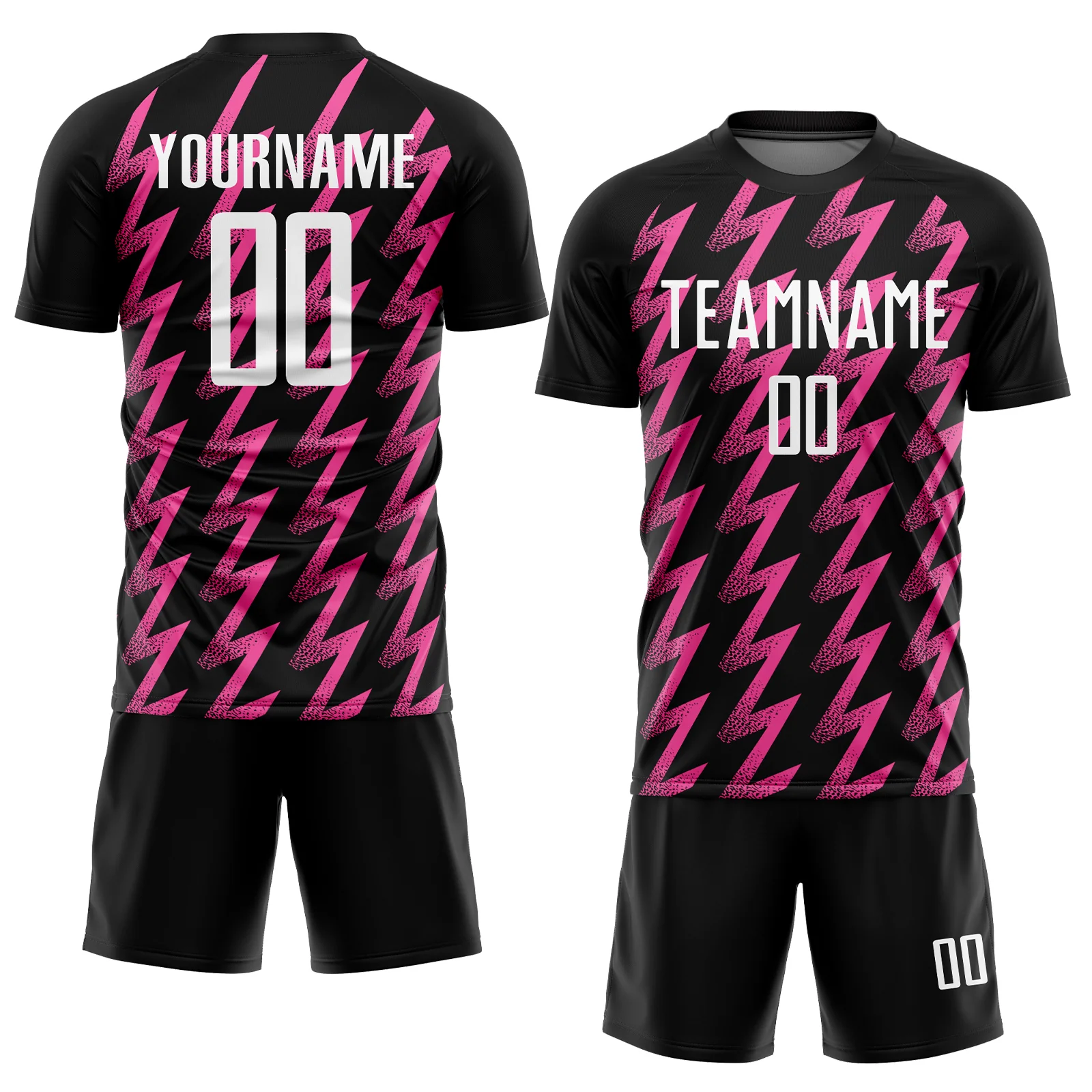 Custom Black White-Pink Zigzag Shape Sublimation Soccer Uniform Jersey - Image 2