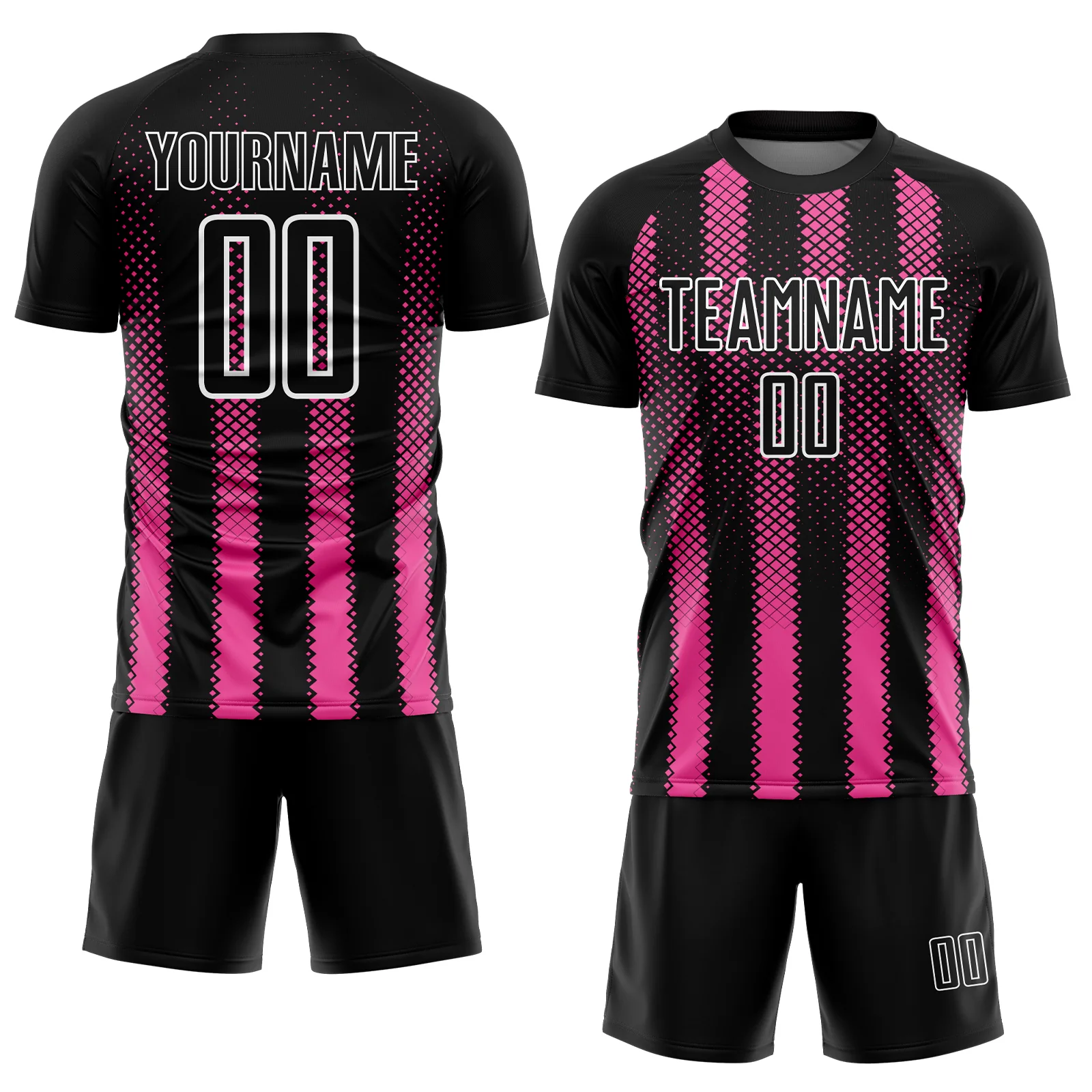 Custom Black Pink-White Geometric Shape Sublimation Soccer Uniform Jersey - Image 2