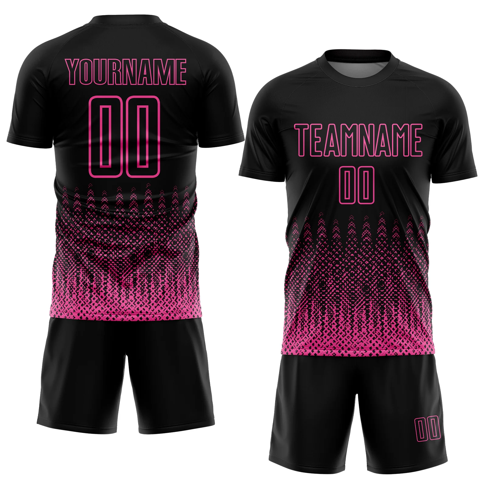 Custom Black Pink Geometric Shape Sublimation Soccer Uniform Jersey - Image 2