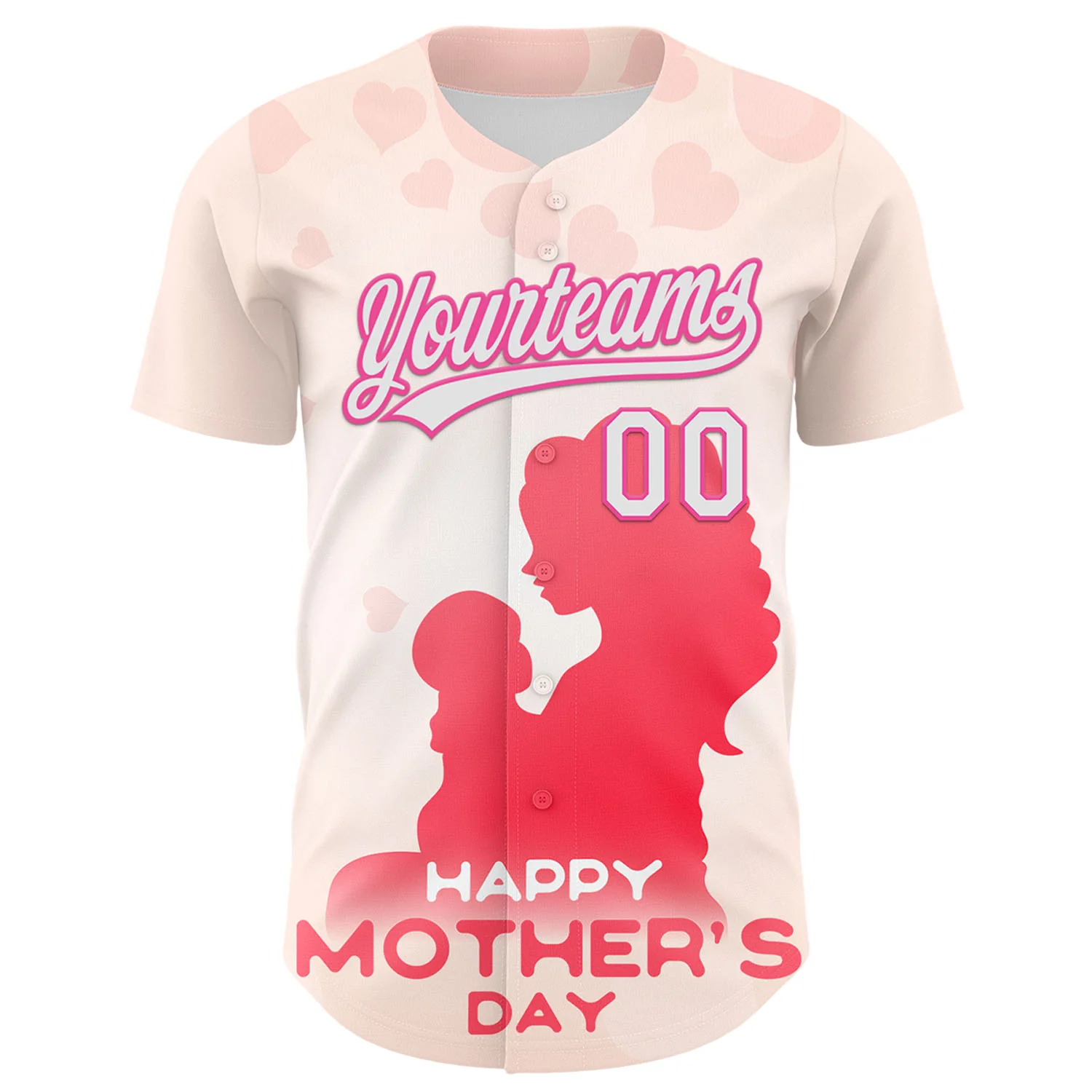 Custom Cream White-Pink 3D Pattern Design Mother's Day Family Love Authentic Baseball Jersey - Image 2