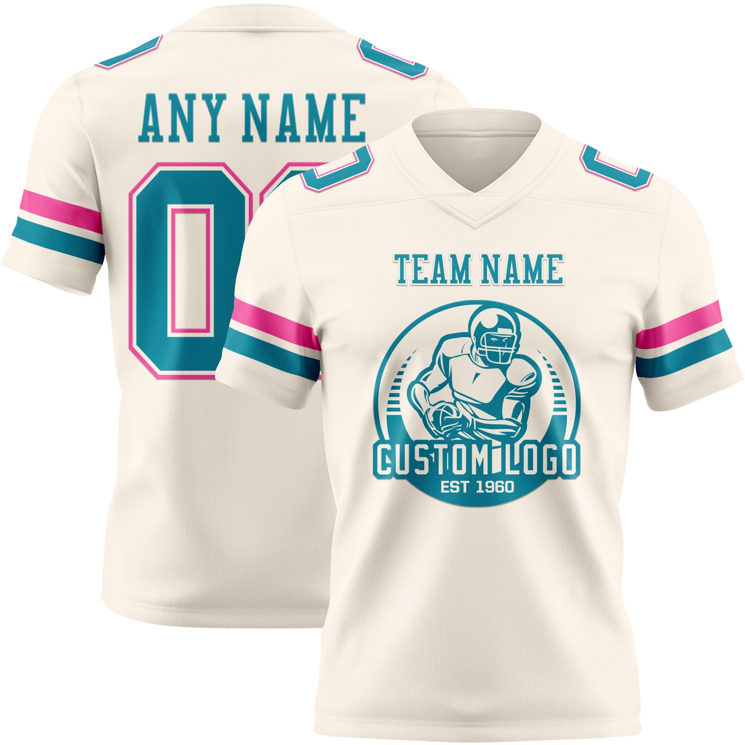 Custom Cream Teal-Pink Authentic Football Jersey - Image 2