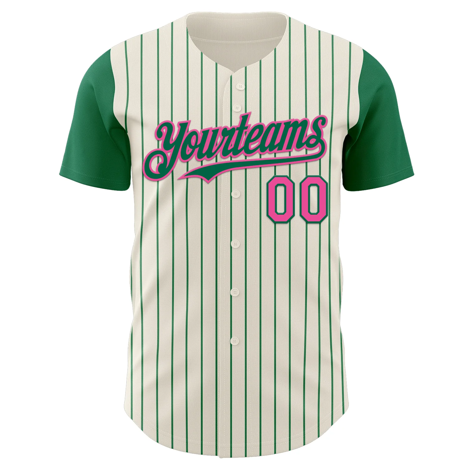 Custom Cream Kelly Green Pinstripe Pink Authentic Two Tone Baseball Jersey - Image 2
