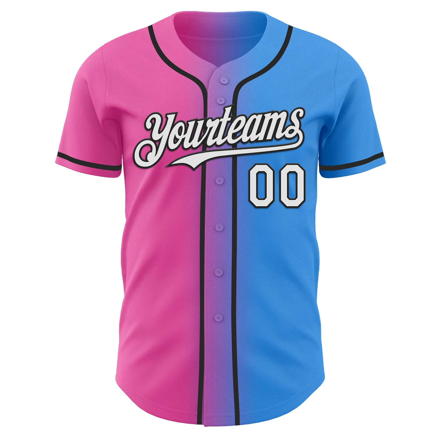 Custom Electric Blue White Pink-Black Authentic Gradient Fashion Baseball Jersey - Image 2