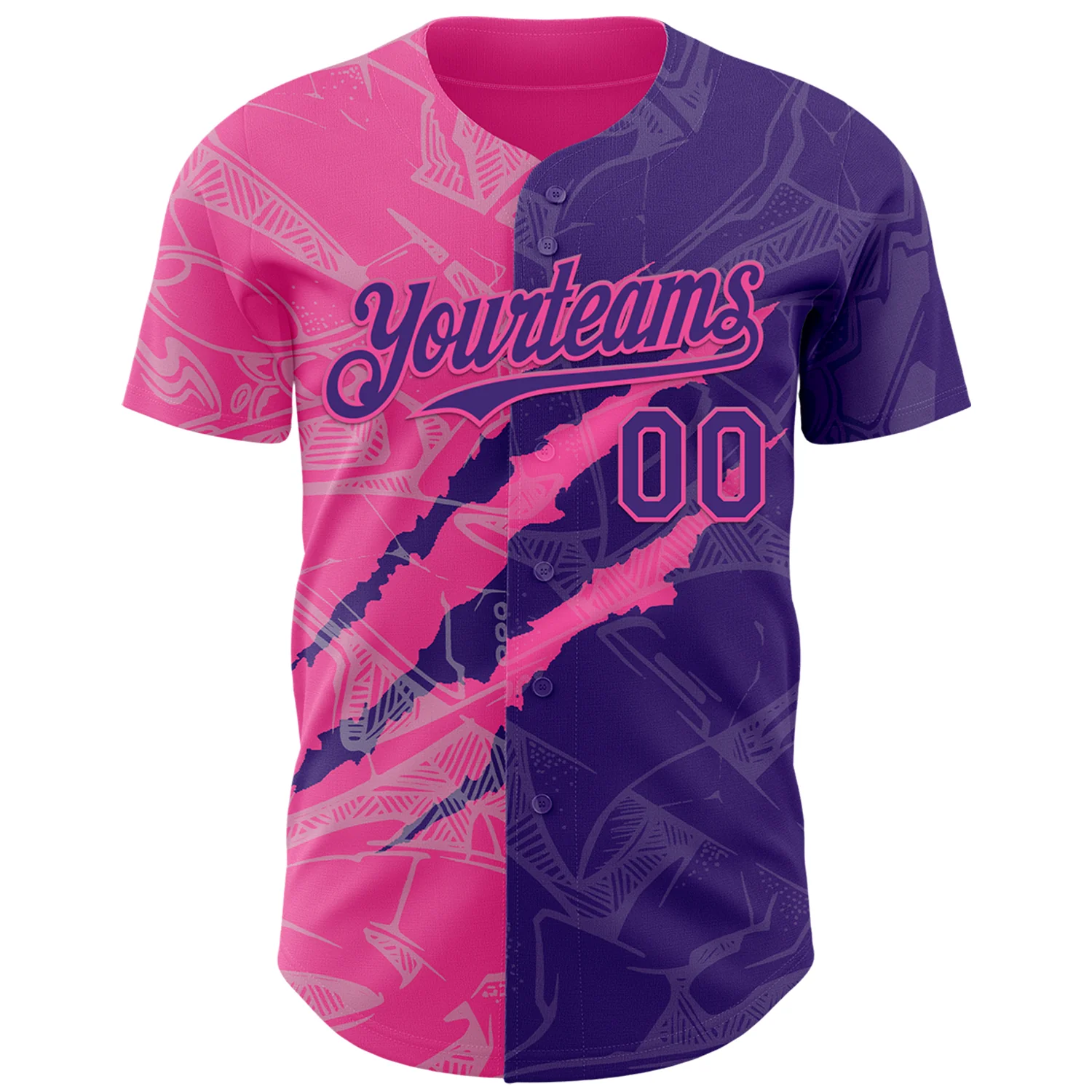 Custom Graffiti Pattern Purple-Pink 3D Scratch Authentic Baseball Jersey - Image 2