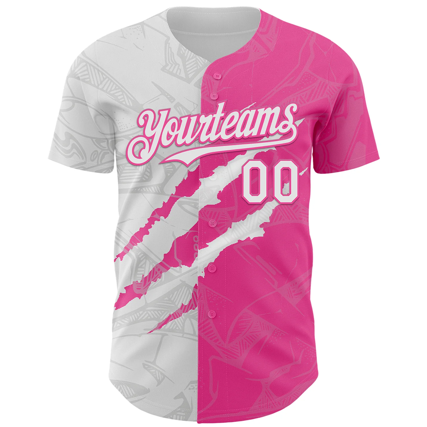 Custom Graffiti Pattern White-Pink 3D Scratch Authentic Baseball Jersey - Image 2