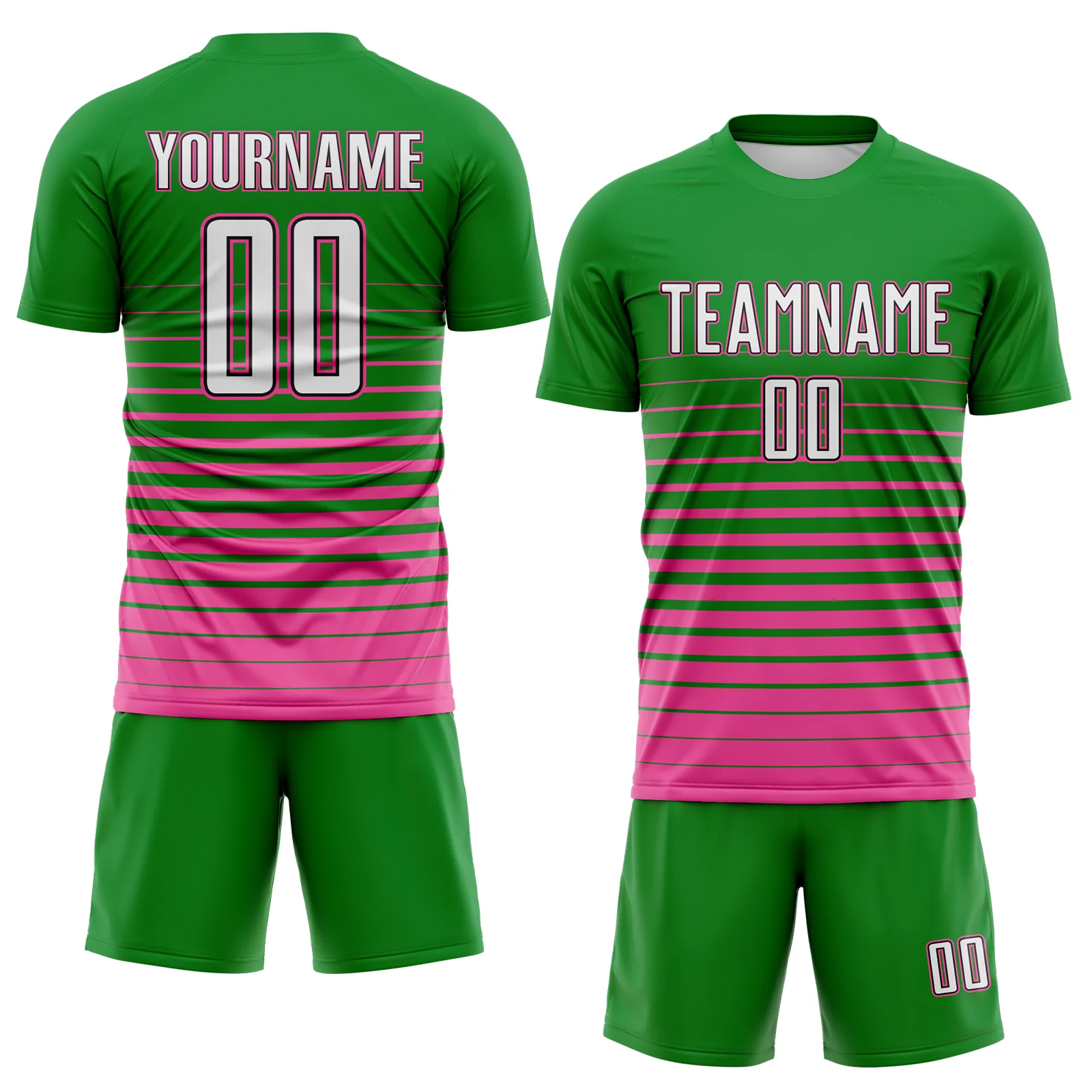 Custom Grass Green White Pink-Black Gradient Pinstripe Sublimation Soccer Uniform Jersey - Image 2