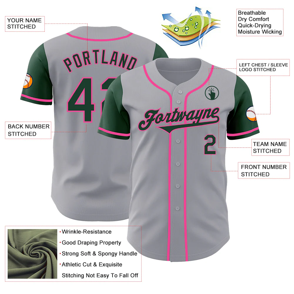 Custom Gray Green-Pink Authentic Two Tone Baseball Jersey - Image 3