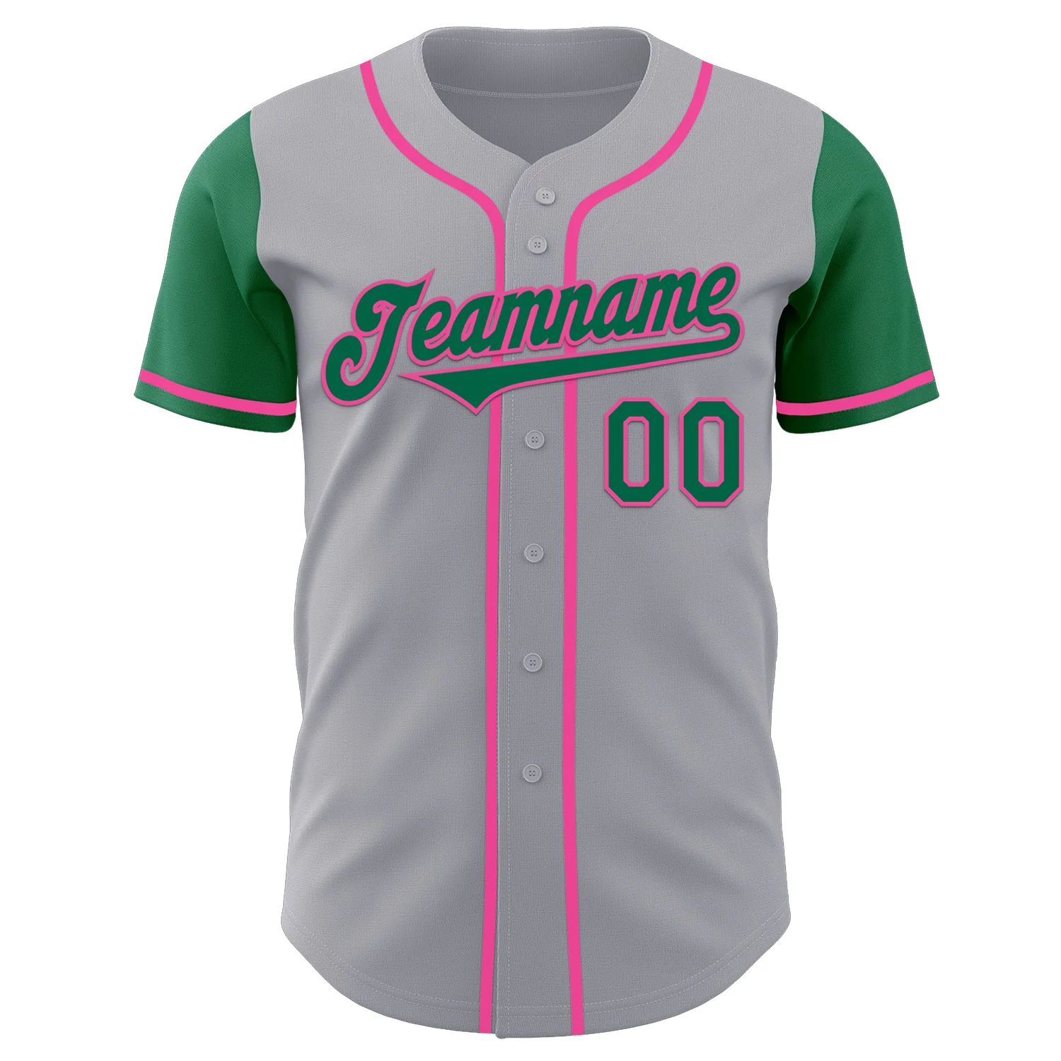Custom Gray Kelly Green-Pink Authentic Two Tone Baseball Jersey - Image 2