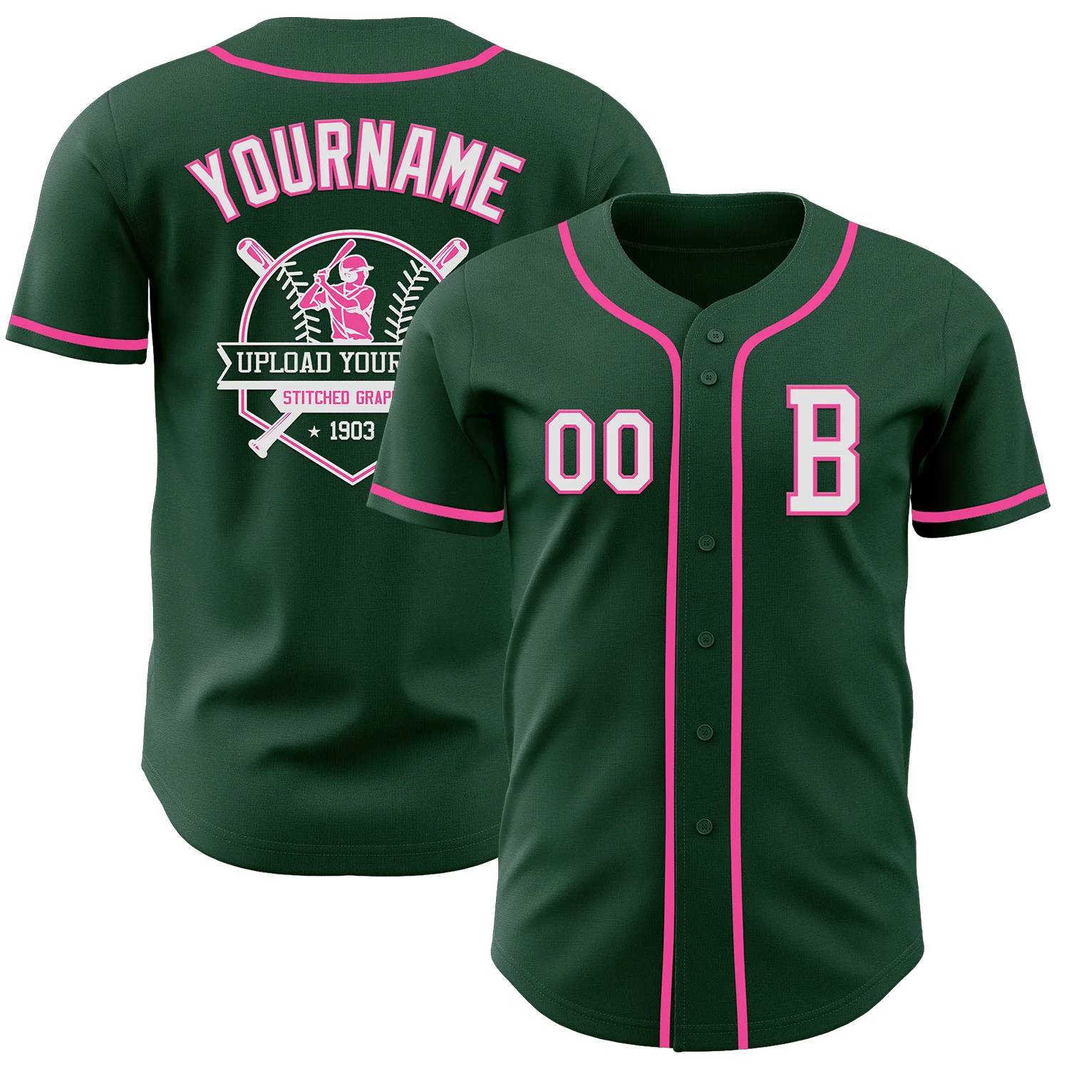 Custom Green White-Pink Authentic Baseball Jersey - Image 5