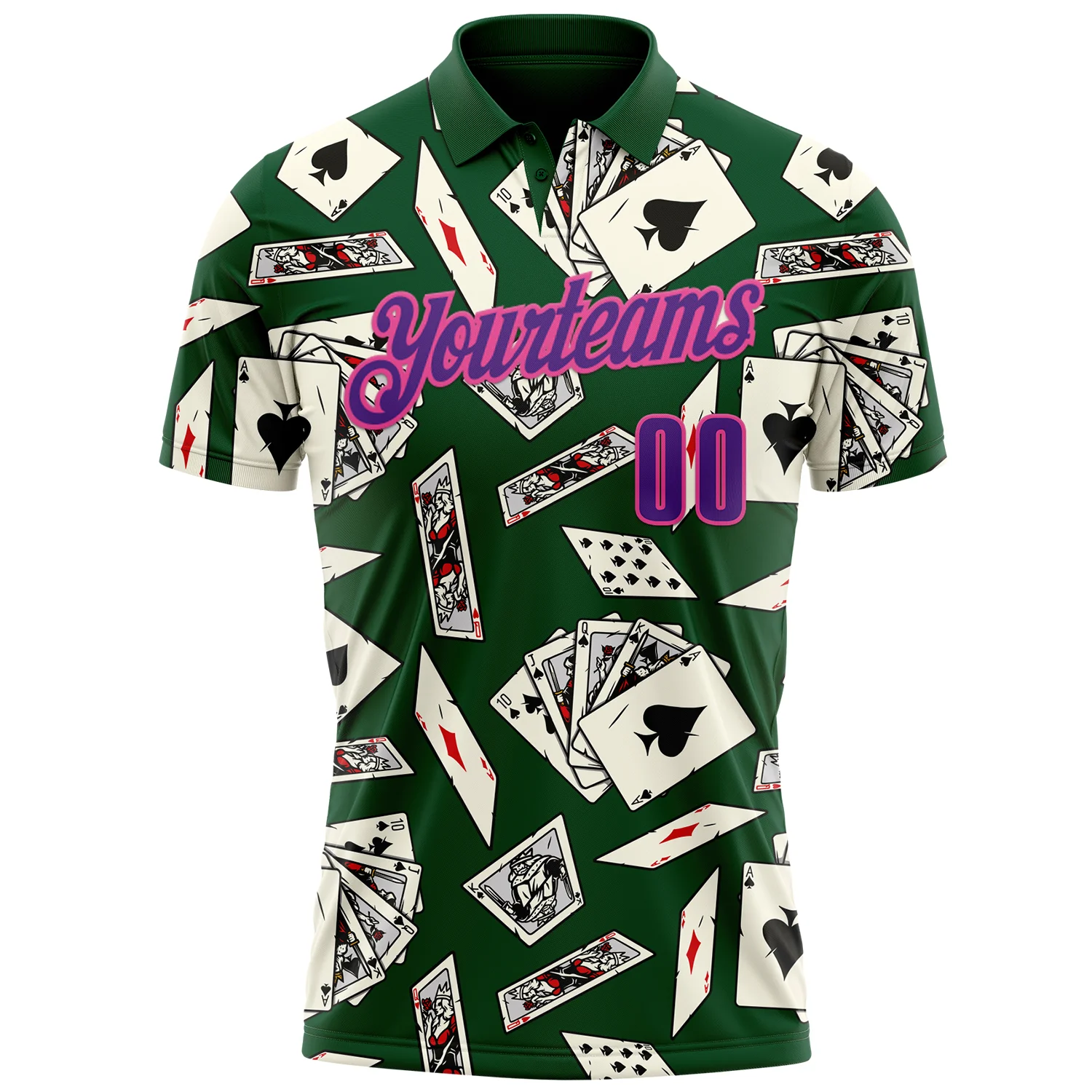 Custom Green Purple-Pink 3D Gambling Poker Performance Polo Shirt - Image 2