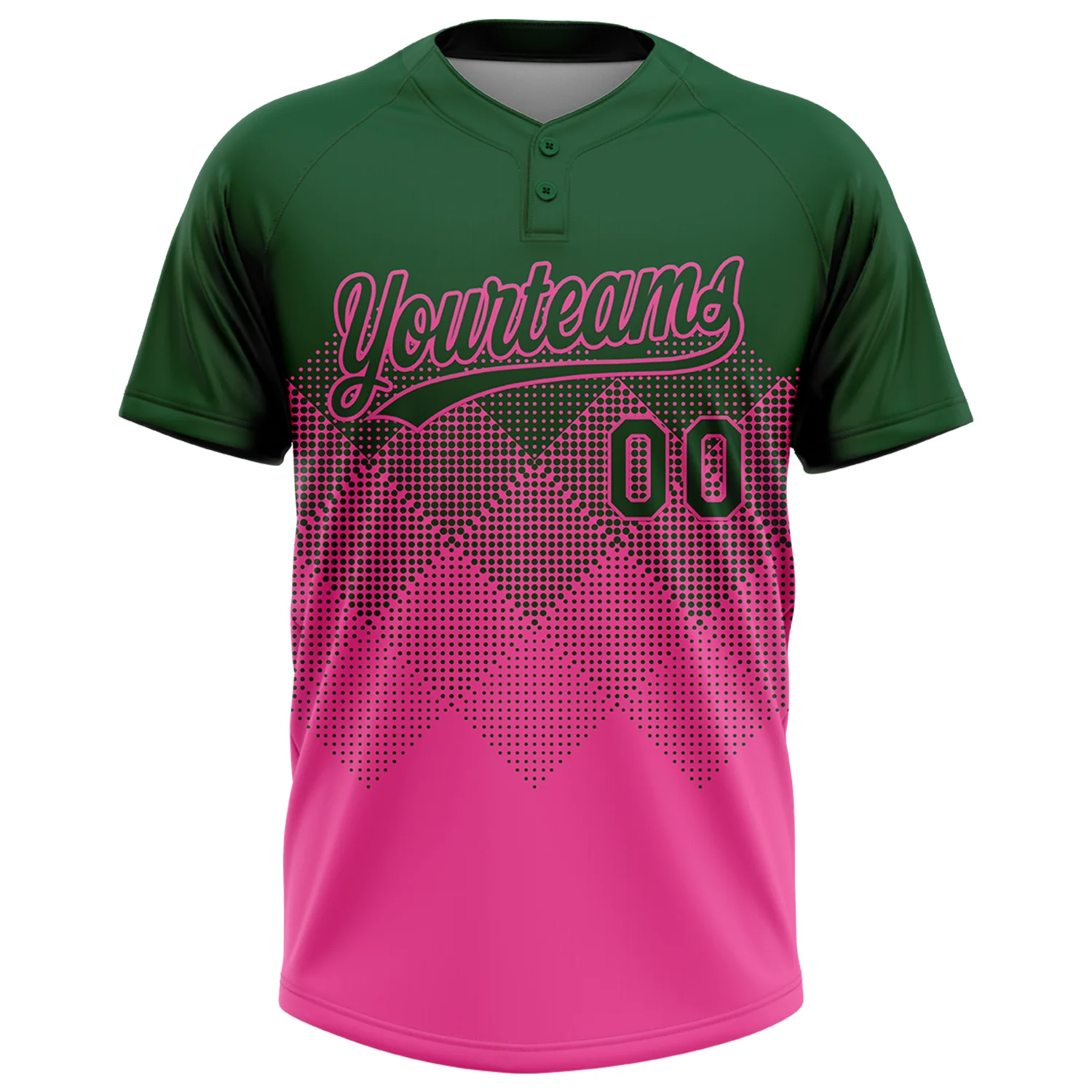Custom Green Pink 3D Gradient Square Shape Two-Button Unisex Softball Jersey - Image 2