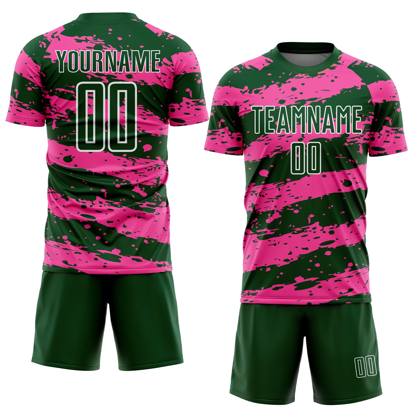 Custom Green Pink-White Splash Sublimation Soccer Uniform Jersey - Image 2