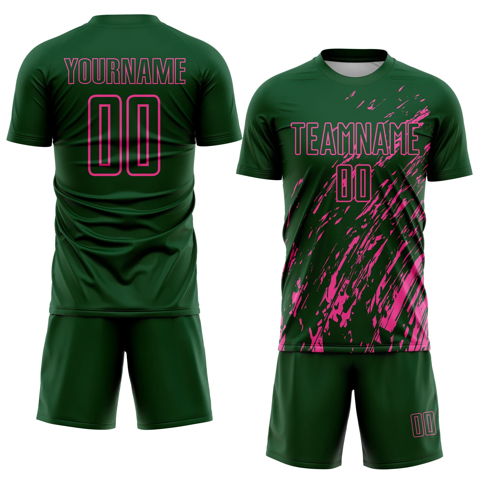 Custom Green Pink Splash Sublimation Soccer Uniform Jersey - Image 2