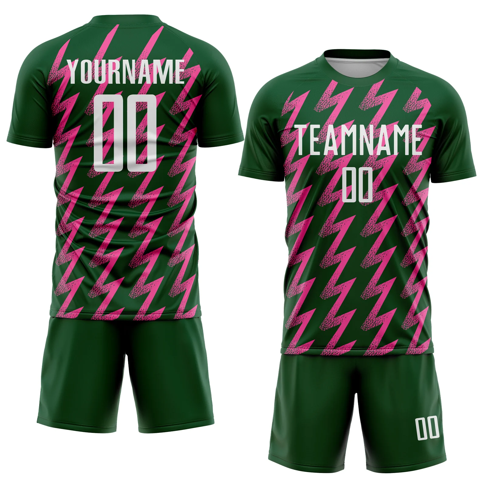 Custom Green White-Pink Zigzag Shape Sublimation Soccer Uniform Jersey - Image 2