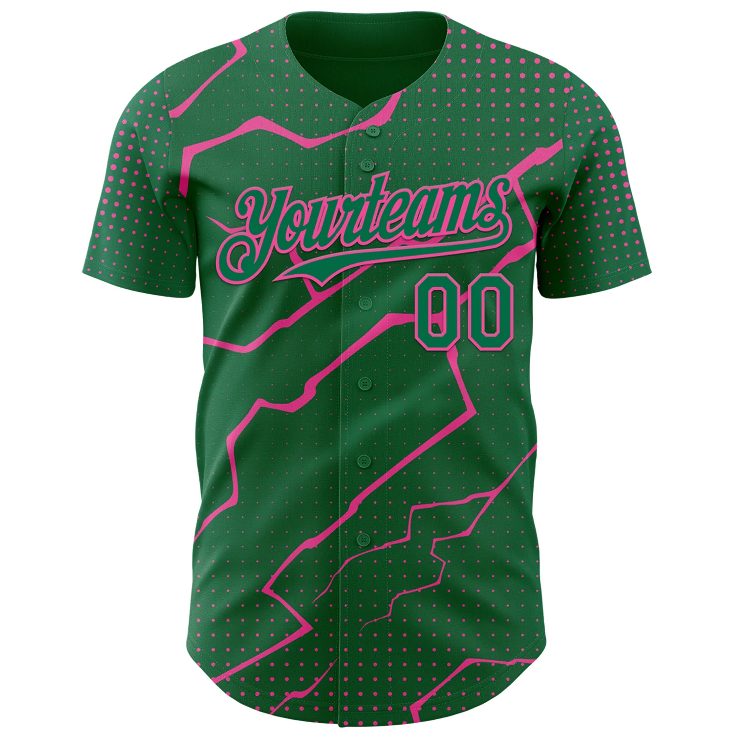 Custom Kelly Green Pink Lightning Polka Dot Authentic Baseball Jersey - Image 2