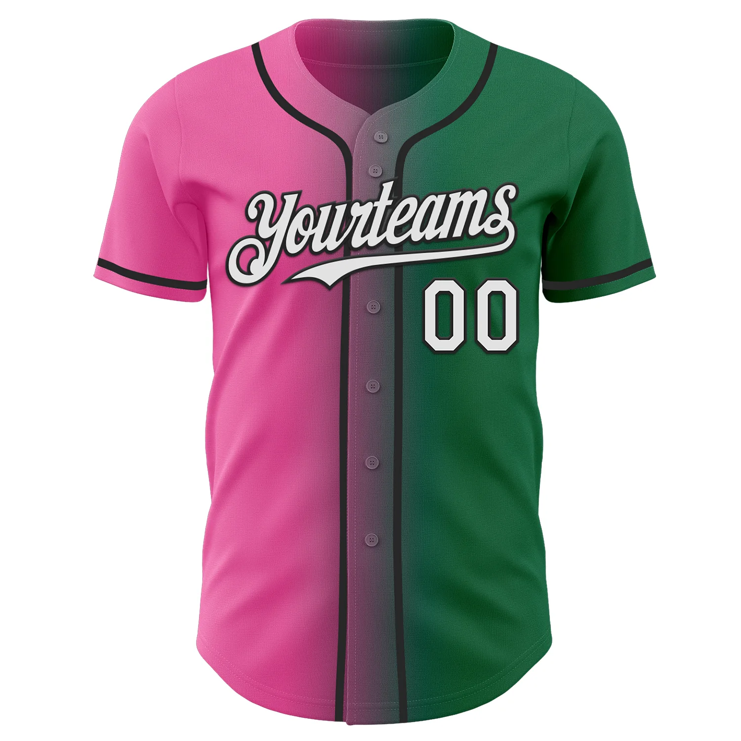 Custom Kelly Green White Pink-Black Authentic Gradient Fashion Baseball Jersey - Image 2