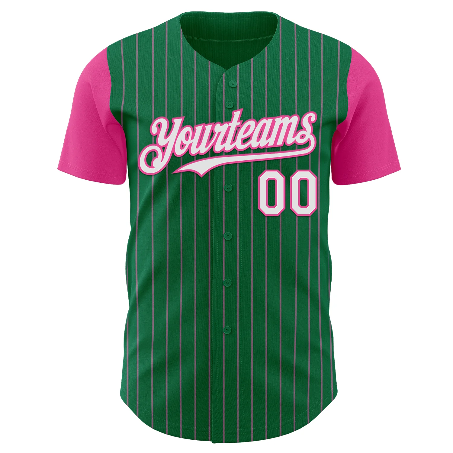 Custom Kelly Green Pink Pinstripe White Authentic Two Tone Baseball Jersey - Image 2