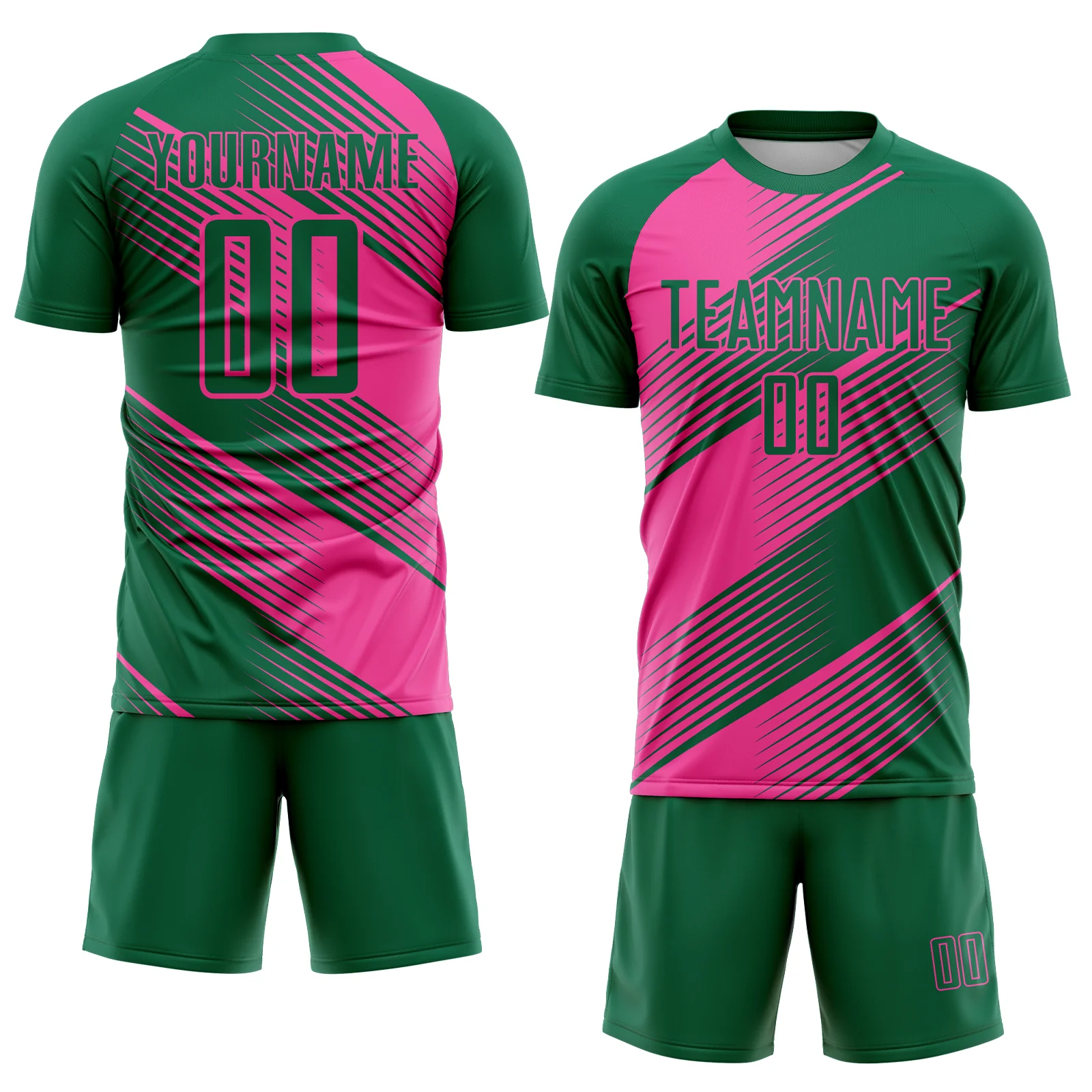 Custom Kelly Green Pink Line Sublimation Soccer Uniform Jersey - Image 2