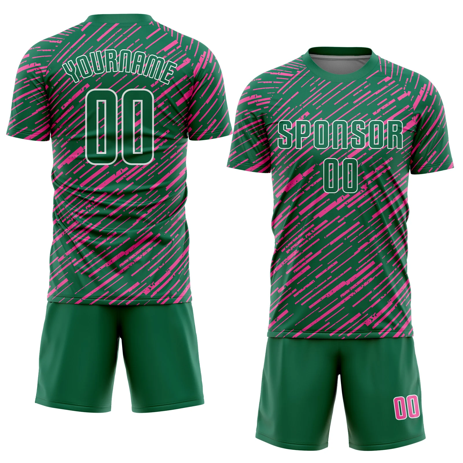 Custom Kelly Green Pink-White Line Sports Sublimation Soccer Uniform Jersey - Image 2