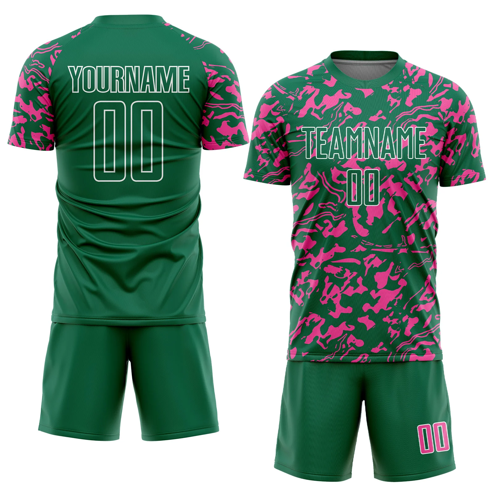 Custom Kelly Green Pink-White Liquid Fluid Pattern Sports Sublimation Soccer Uniform Jersey - Image 2