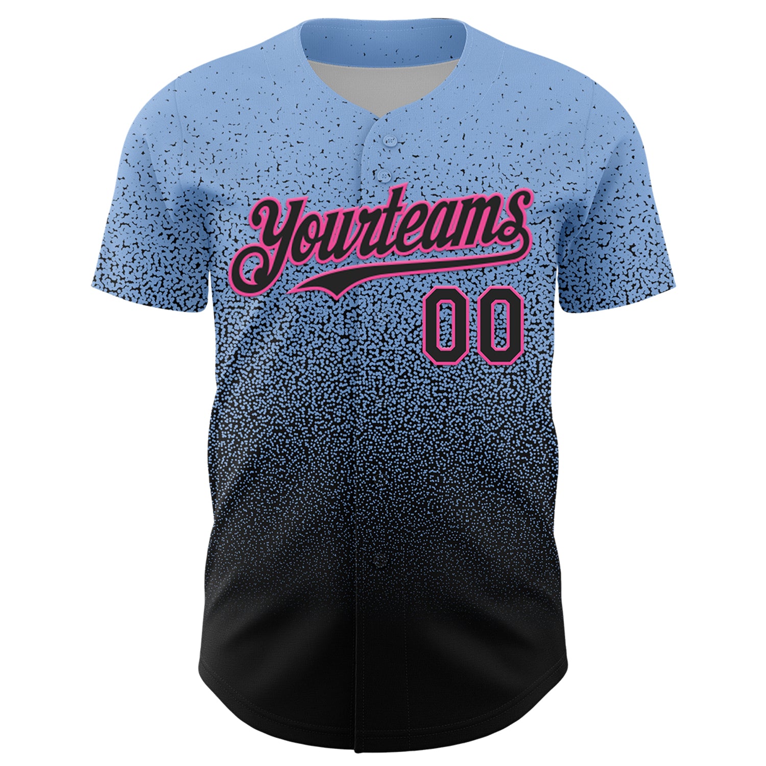 Custom Light Blue Black-Pink Fade Fashion Speckle Authentic Baseball Jersey - Image 2