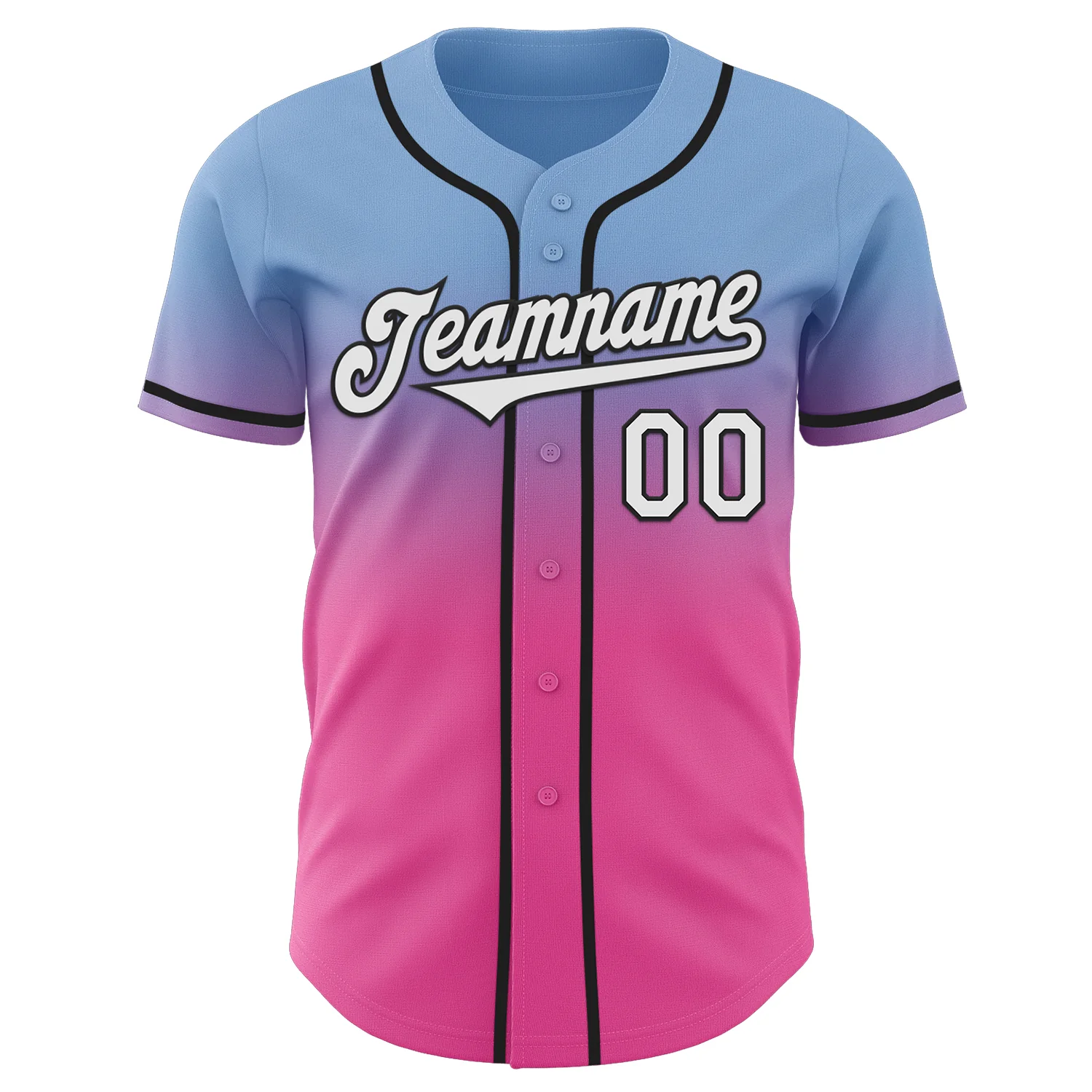 Custom Light Blue White Pink-Black Authentic Fade Fashion Baseball Jersey - Image 2