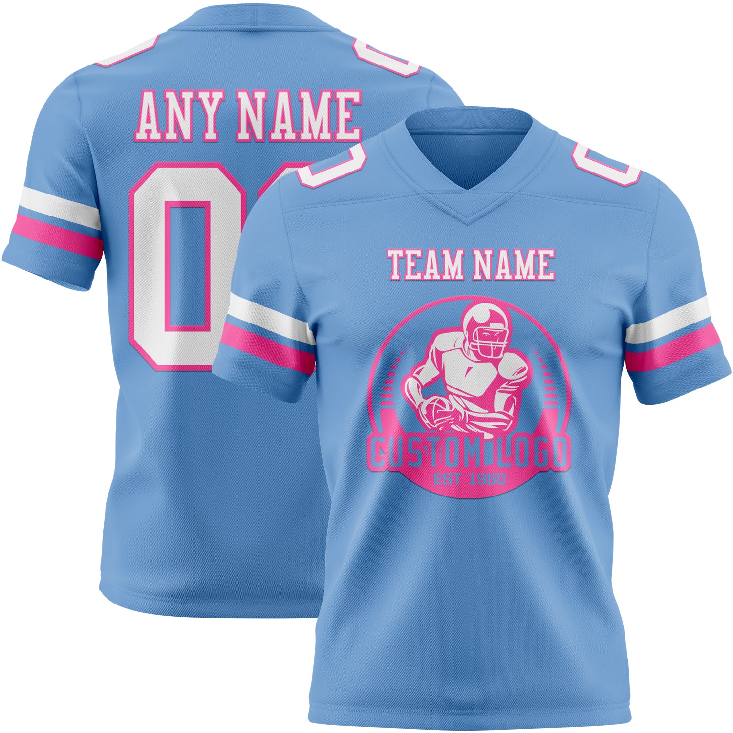 Custom Light Blue White-Pink Authentic Football Jersey - Image 2