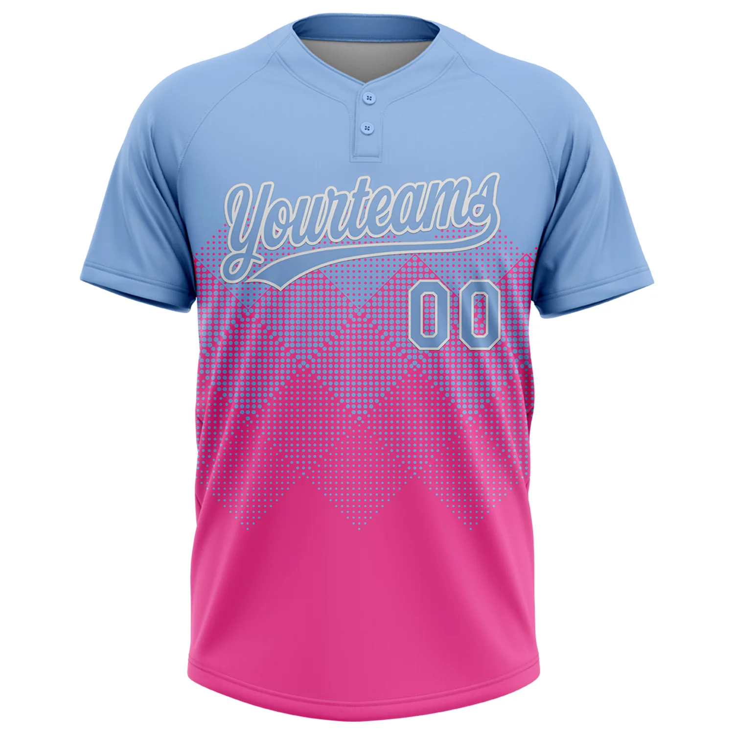 Custom Light Blue Pink-White 3D Gradient Square Shape Two-Button Unisex Softball Jersey - Image 2