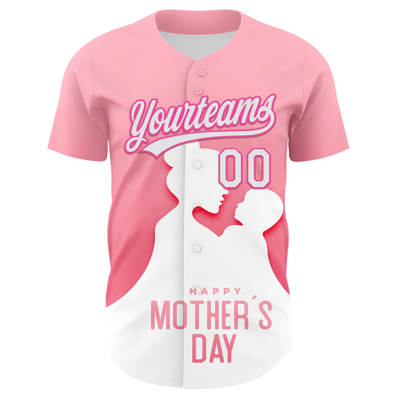 Custom Light Pink White-Pink 3D Pattern Design Mother's Day Family Love Authentic Baseball Jersey - Image 2
