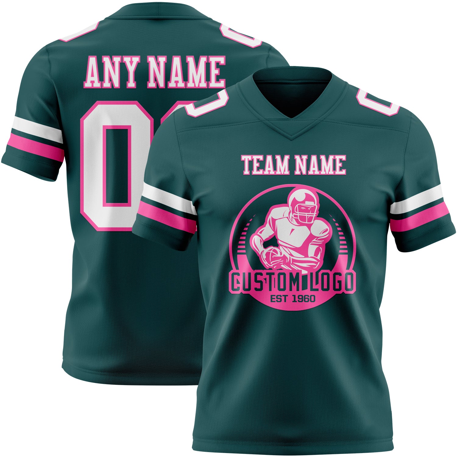 Custom Midnight Green White-Pink Authentic Football Jersey - Image 2