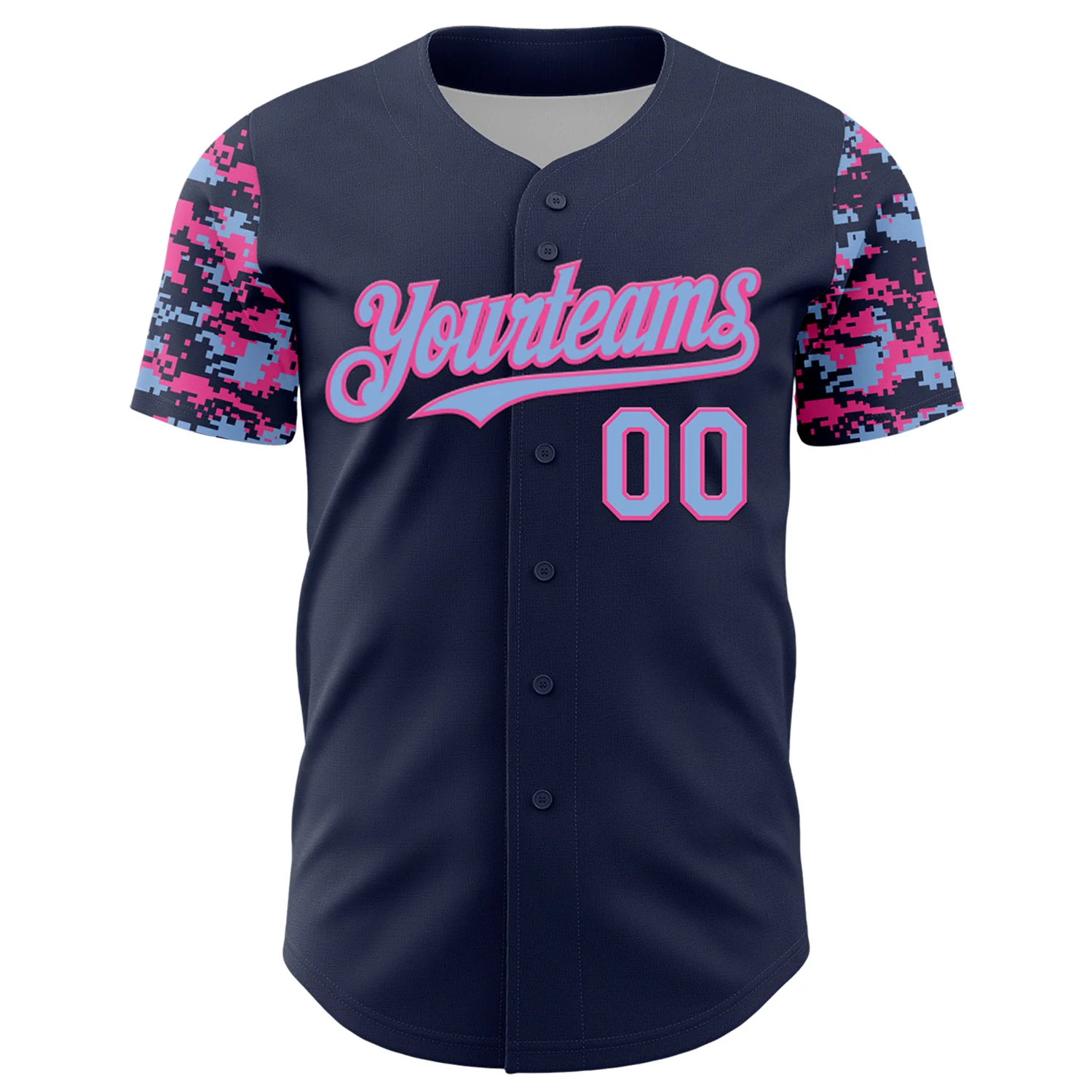 Custom Navy Light Blue-Pink Digital Camo Two Tone Authentic Baseball Jersey - Image 2