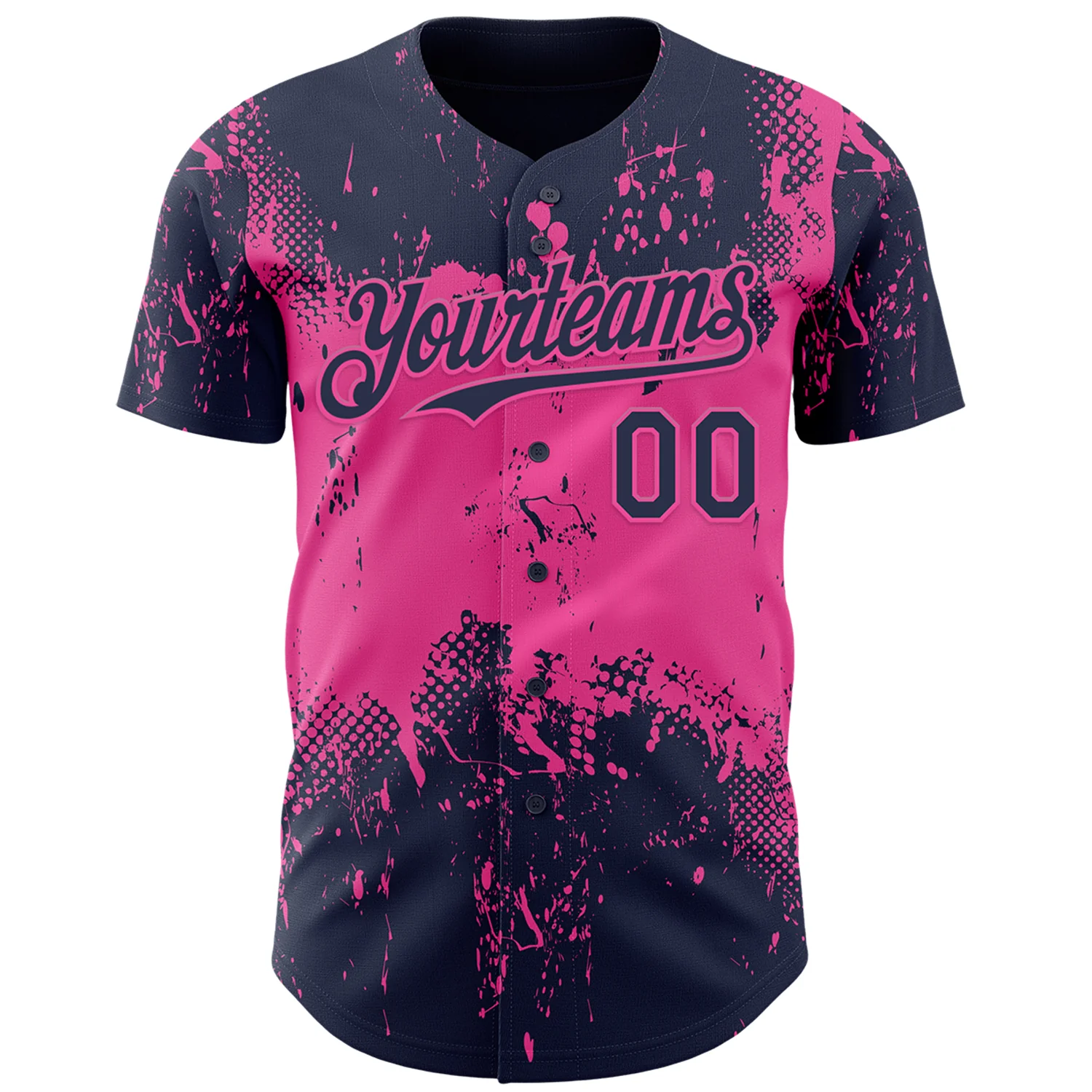 Custom Navy Pink Abstract Splatter Grunge Paint Authentic Baseball Jersey - Image 2