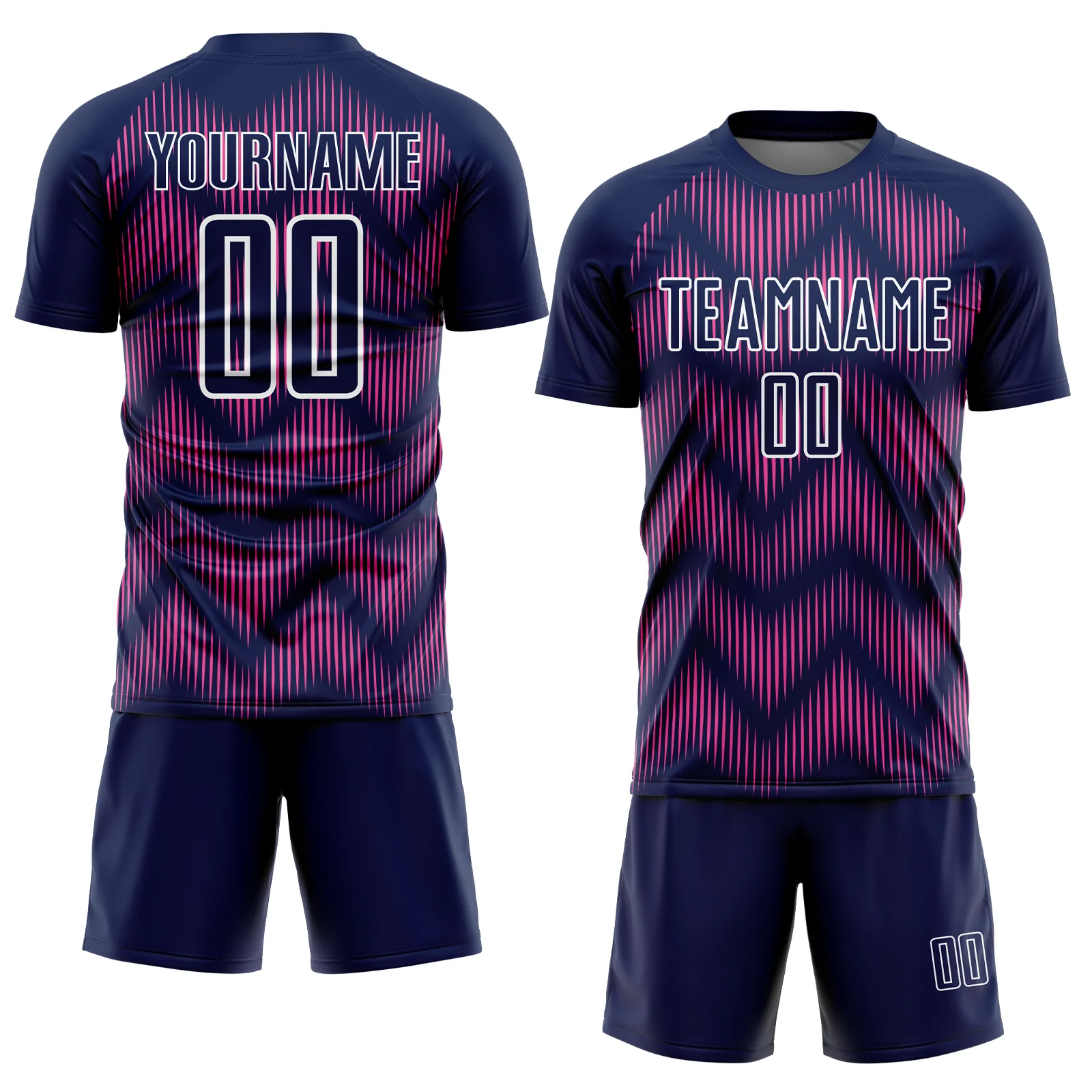 Custom Navy Pink-White Line Sublimation Soccer Uniform Jersey - Image 2