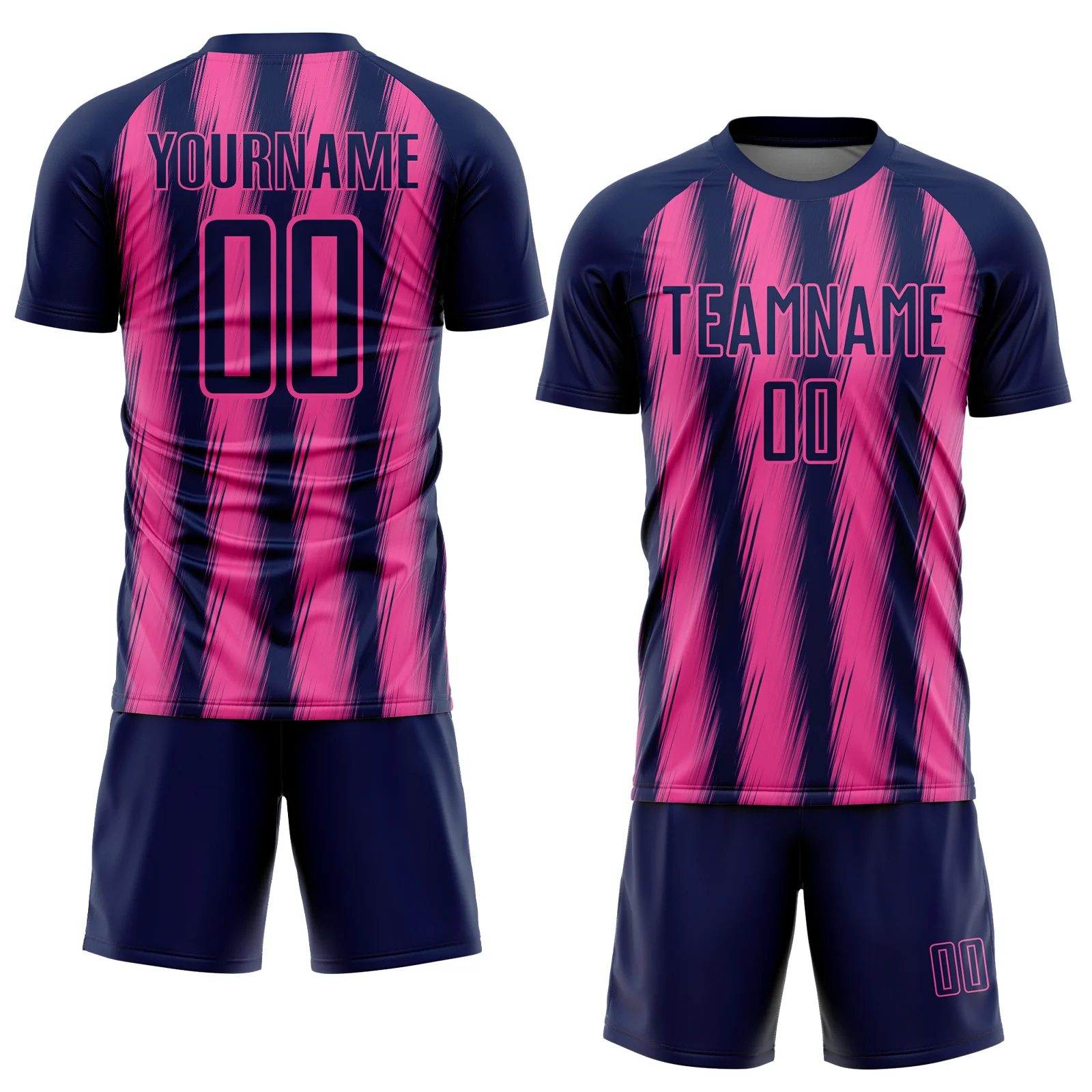 Custom Navy Pink Vertical Brush Stroke Stripes Sublimation Soccer Uniform Jersey - Image 2