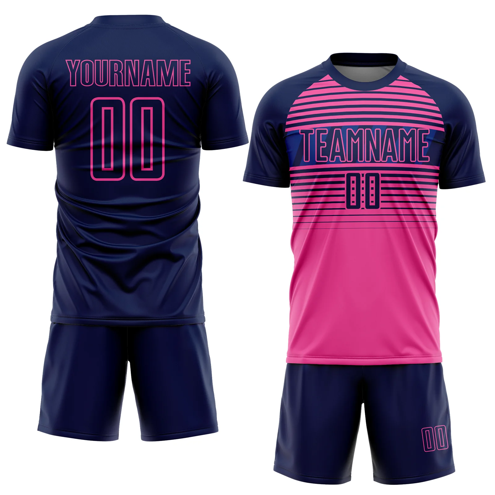 Custom Navy Pink-Royal Gradient Horizontal Stripes Sublimation Soccer Uniform Jersey - Image 2