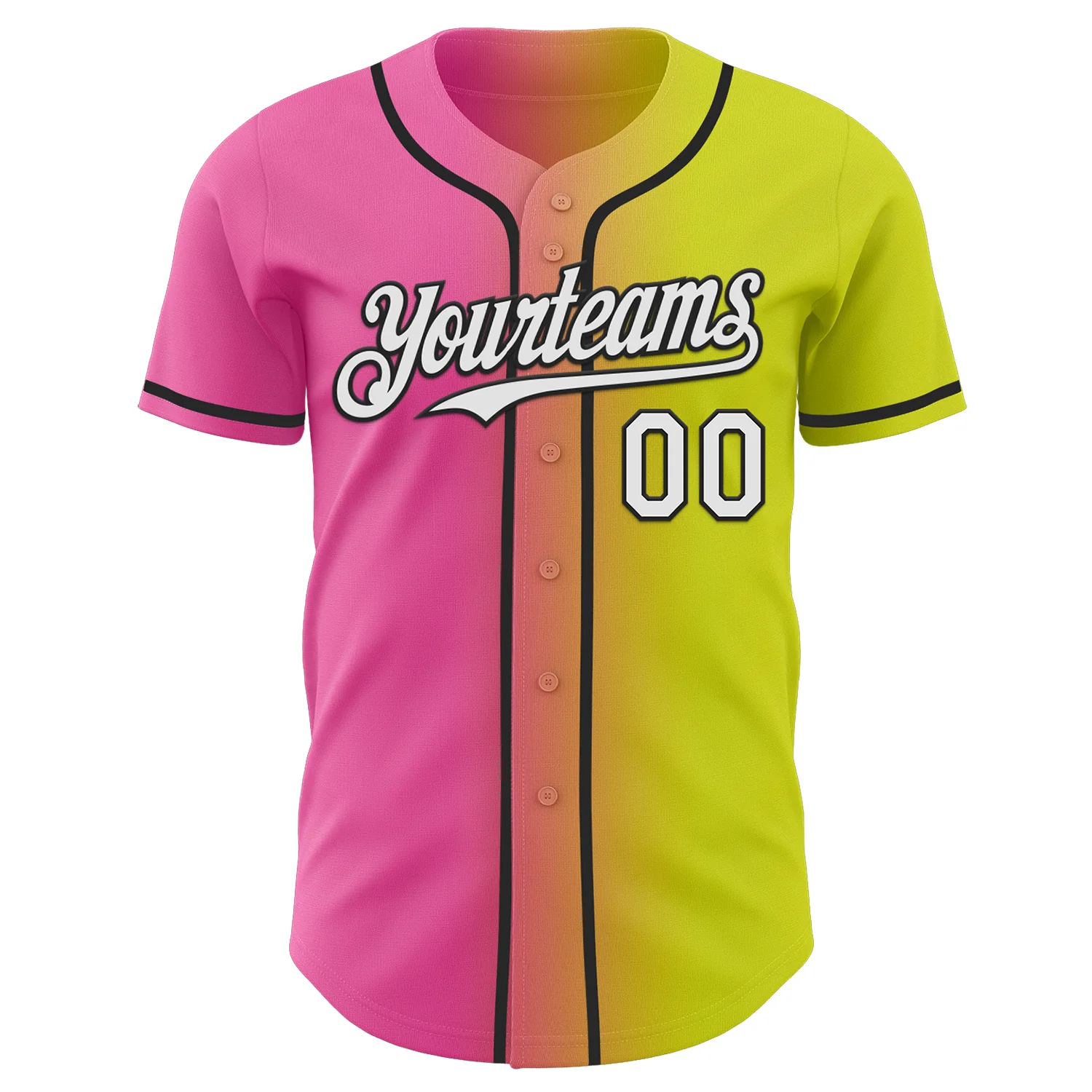 Custom Neon Yellow White Pink-Black Authentic Gradient Fashion Baseball Jersey - Image 2