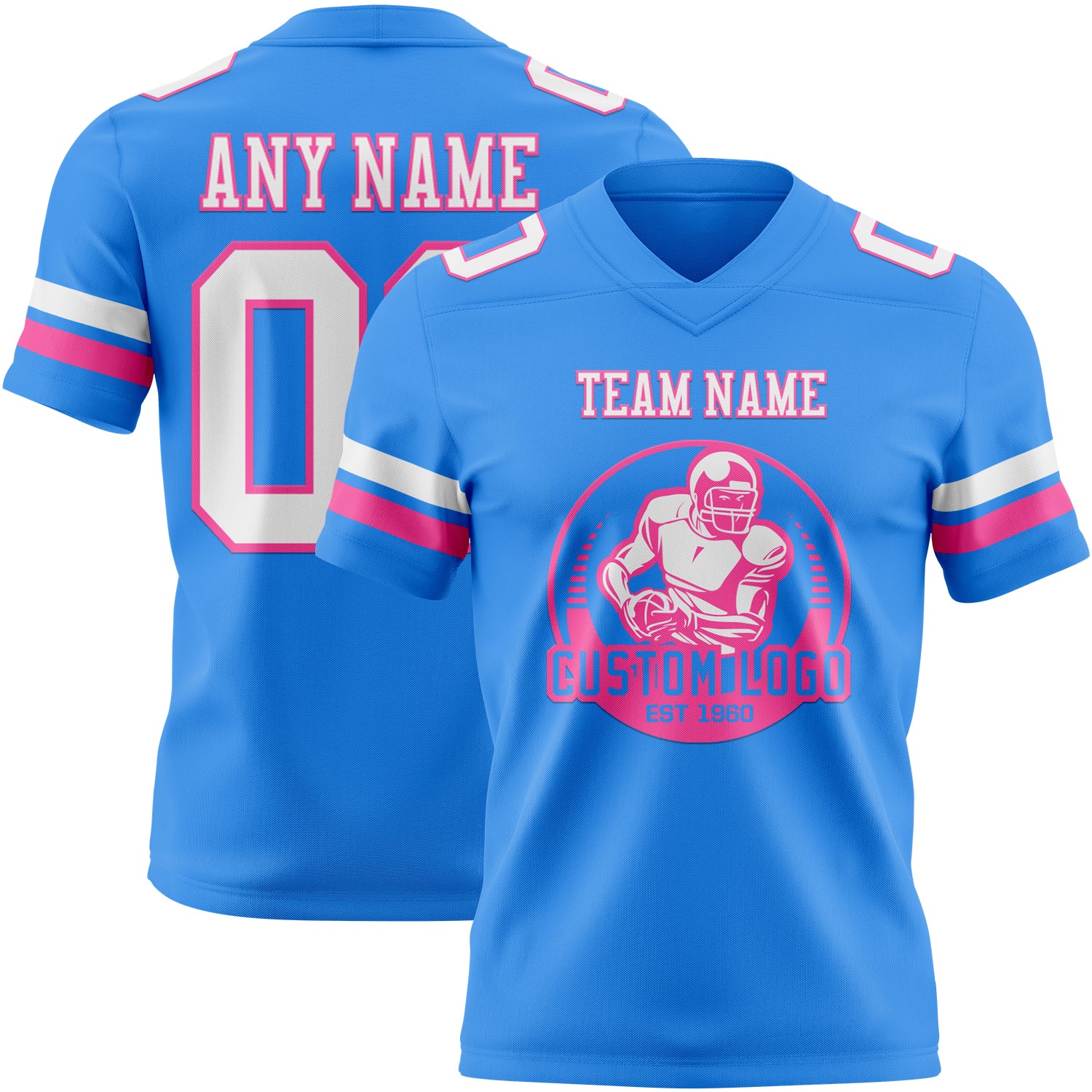 Custom Powder Blue White-Pink Authentic Football Jersey - Image 2