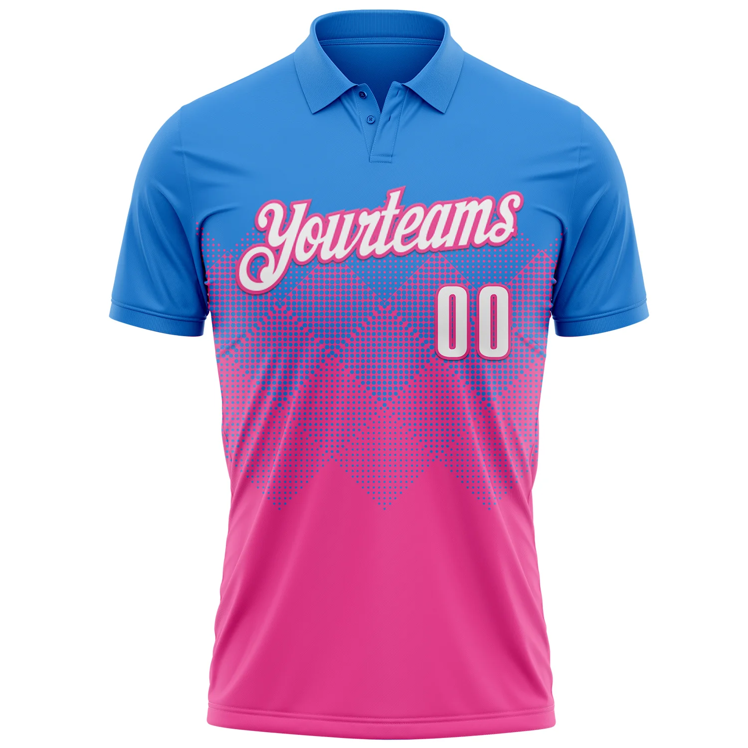 Custom Powder Blue White-Pink 3D Gradient Square Shape Performance Polo Shirt - Image 2