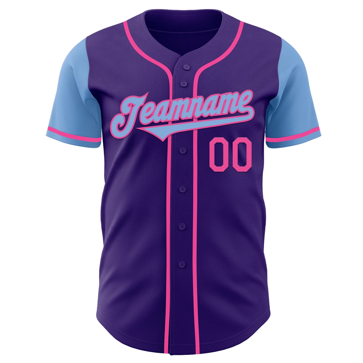 Custom Purple Light Blue-Pink Authentic Two Tone Baseball Jersey - Image 2