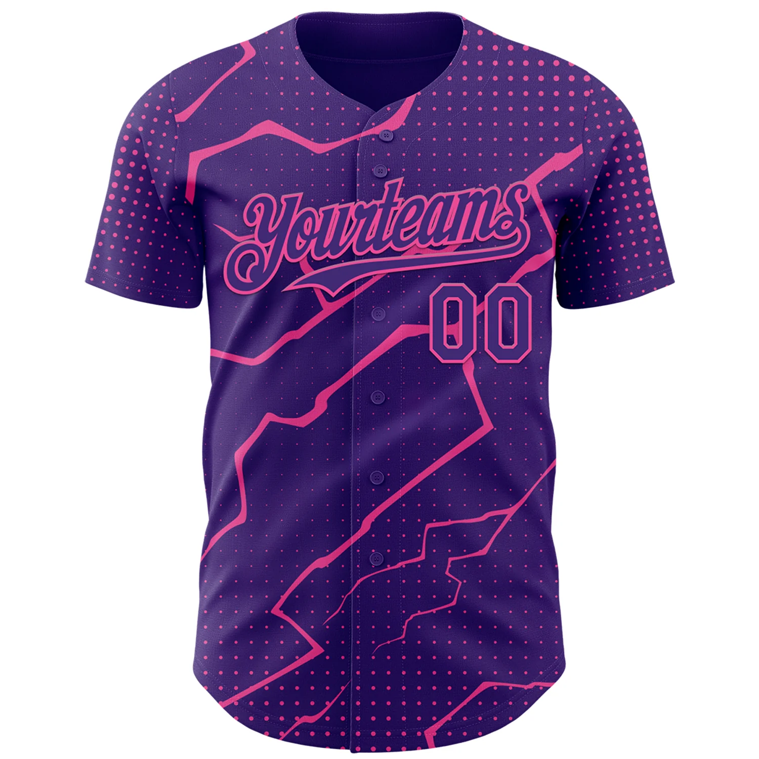 Custom Purple Pink Lightning Polka Dot Authentic Baseball Jersey - Image 2
