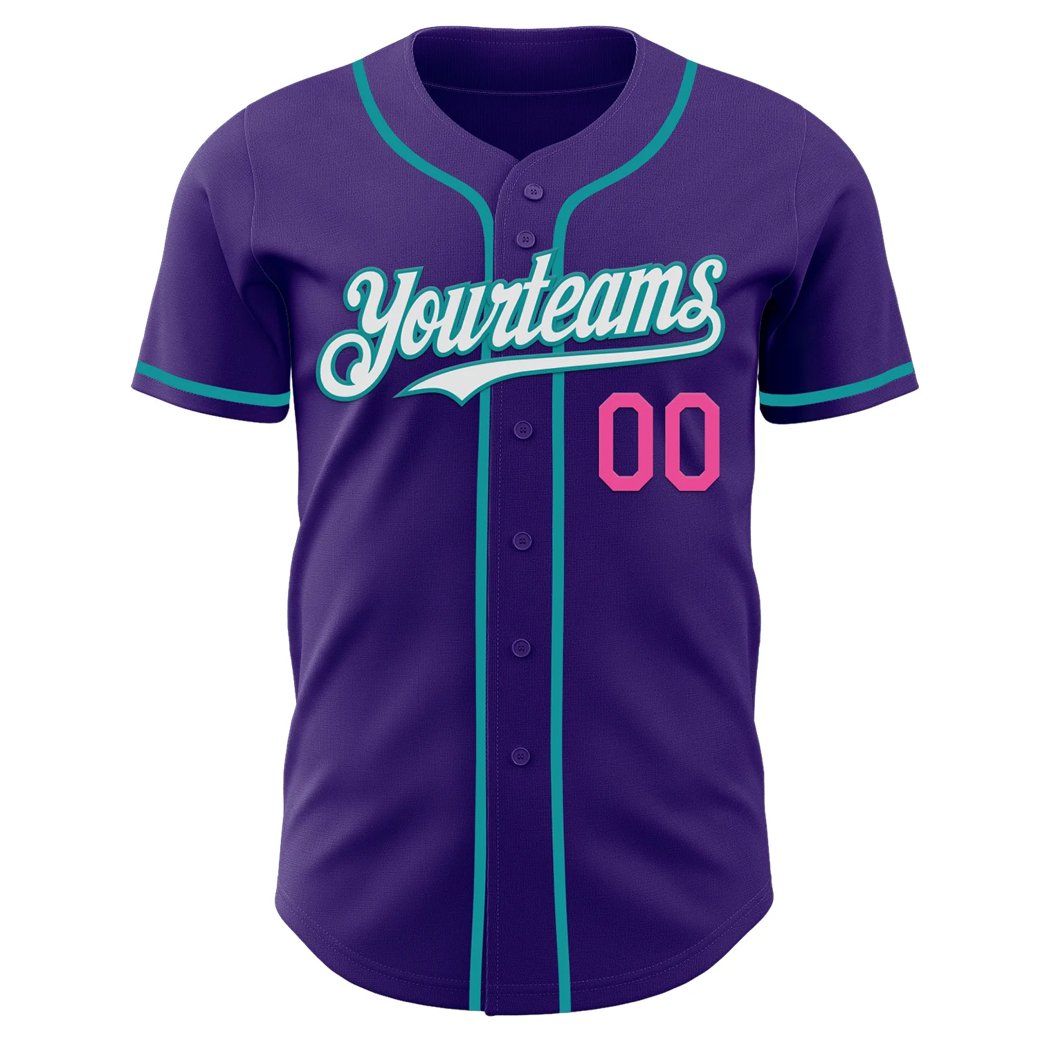 Custom Purple Teal Pink-White Authentic Baseball Jersey - Image 2