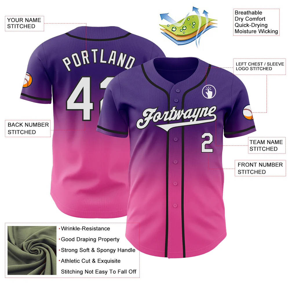 Custom Purple White Pink-Black Authentic Fade Fashion Baseball Jersey - Image 3