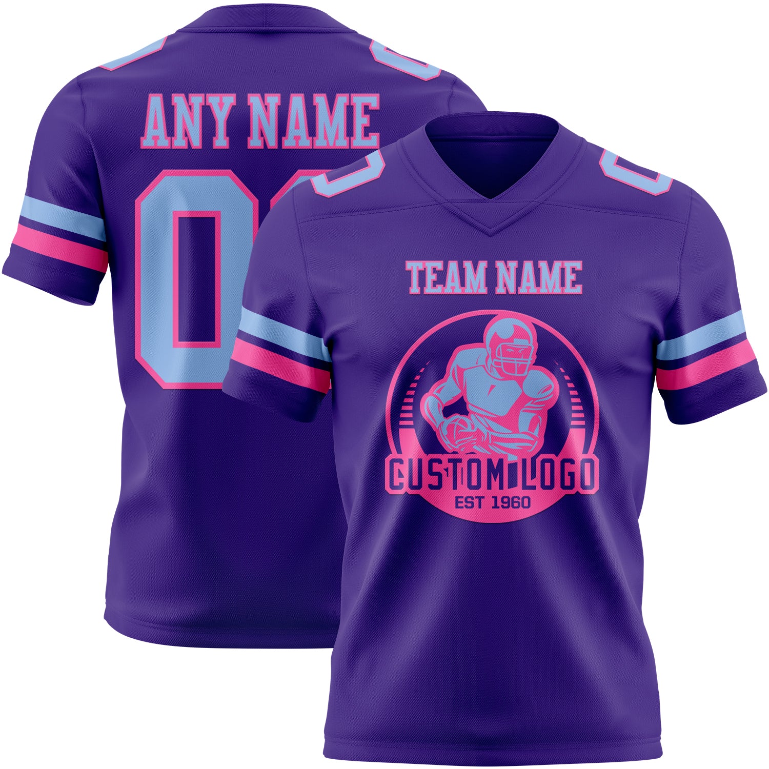 Custom Purple Light Blue-Pink Authentic Football Jersey - Image 2