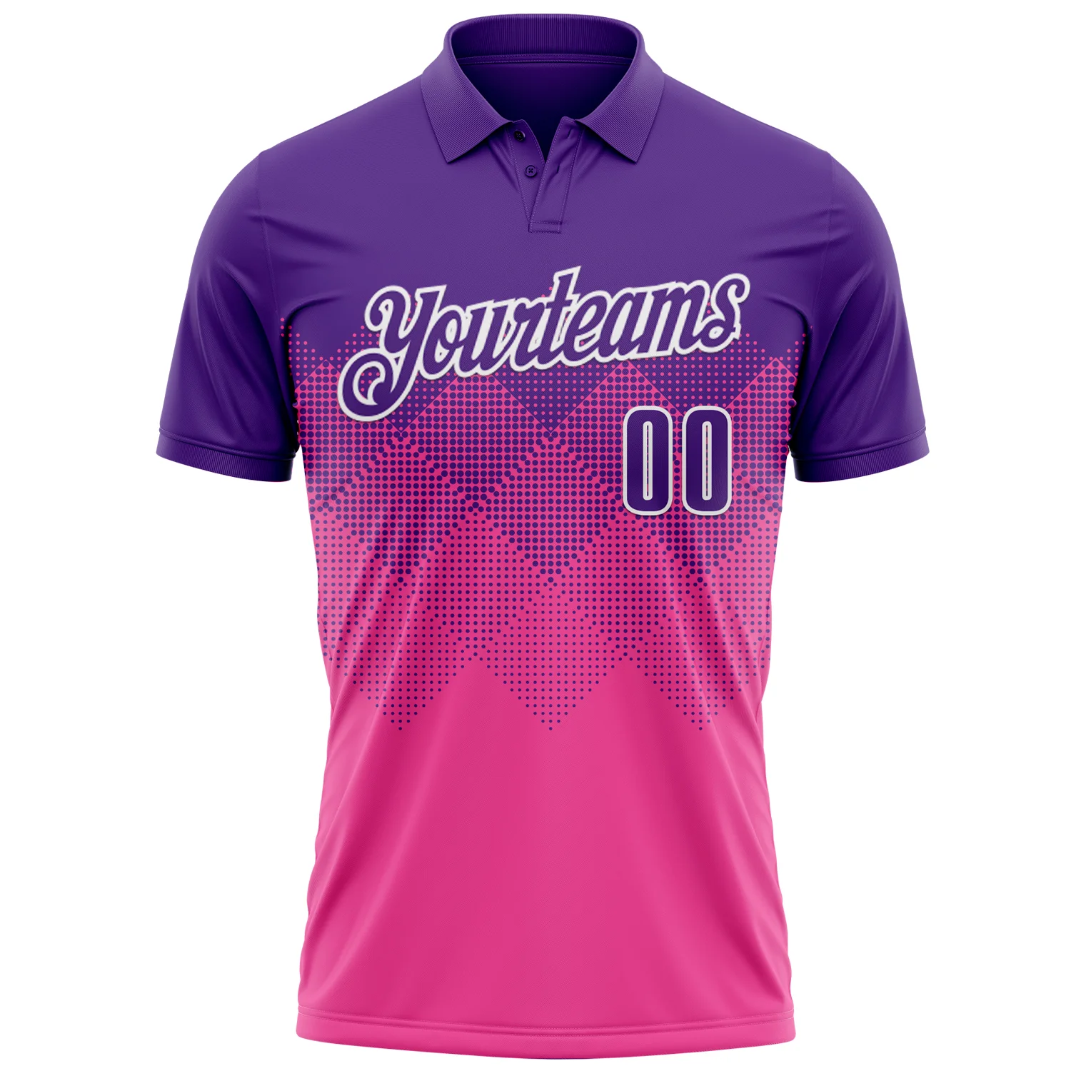 Custom Purple Pink-White 3D Pattern Design Gradient Square Shape Performance Polo Shirt - Image 2