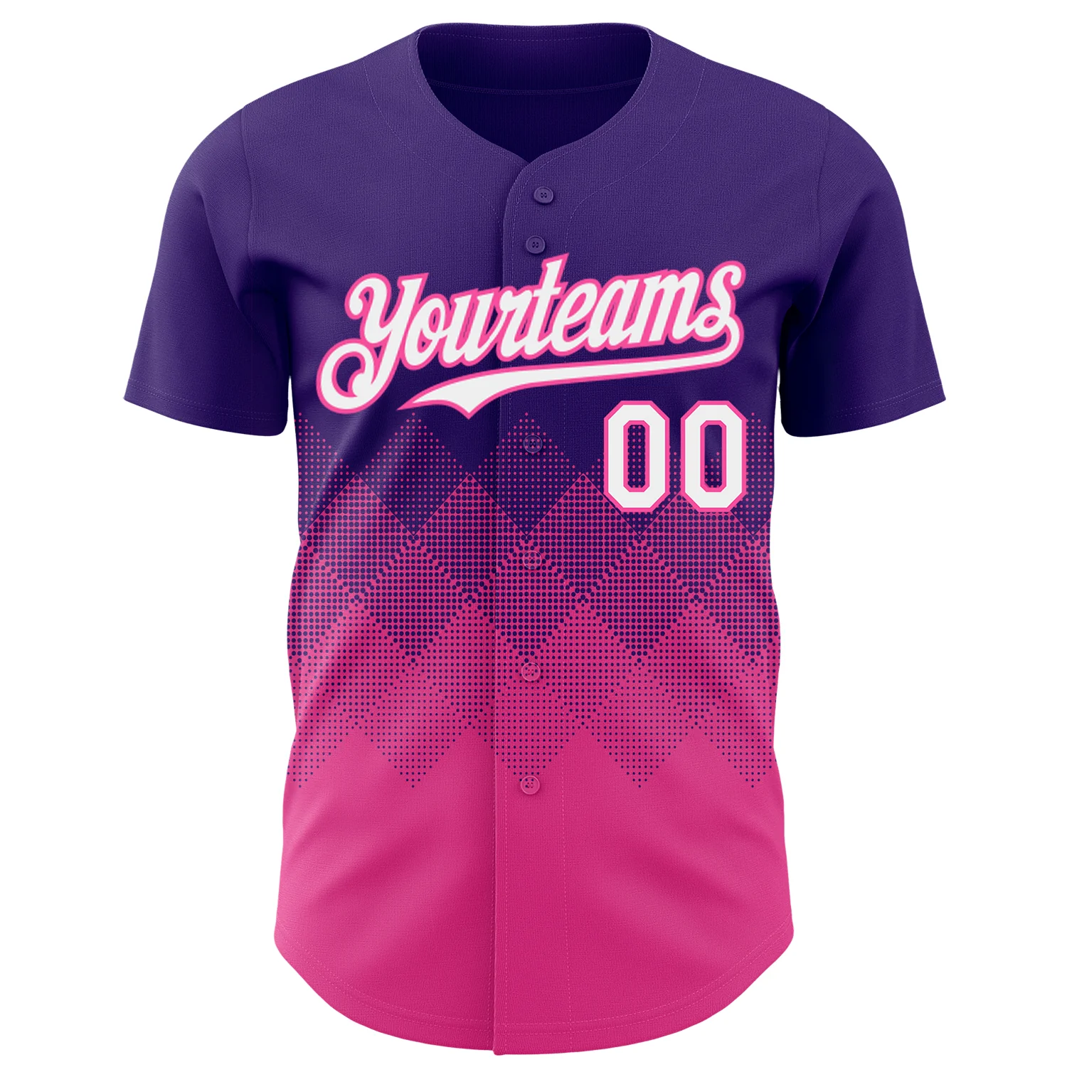 Custom Purple White-Pink 3D Gradient Square Shape Authentic Baseball Jersey - Image 2