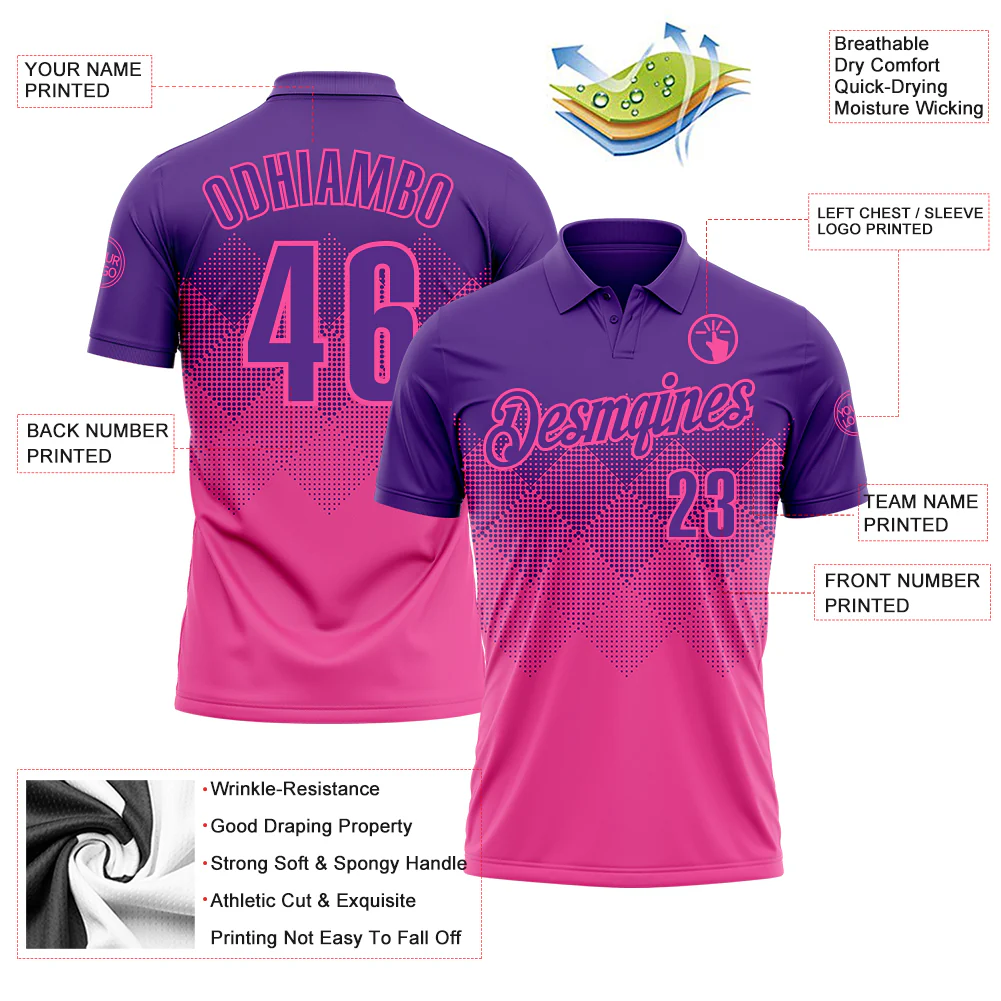 Custom Purple Pink 3D Gradient Square Shape Performance Polo Shirt - Image 3