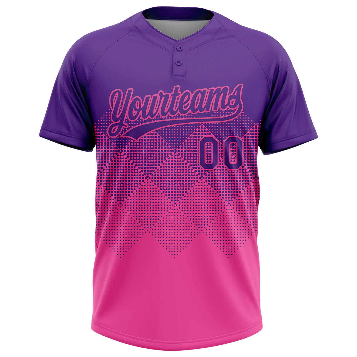Custom Purple Pink 3D Gradient Square Shape Two-Button Unisex Softball Jersey - Image 2
